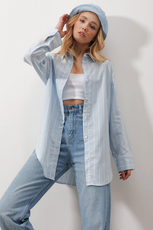 Blue Striped Loose Fit Blouse