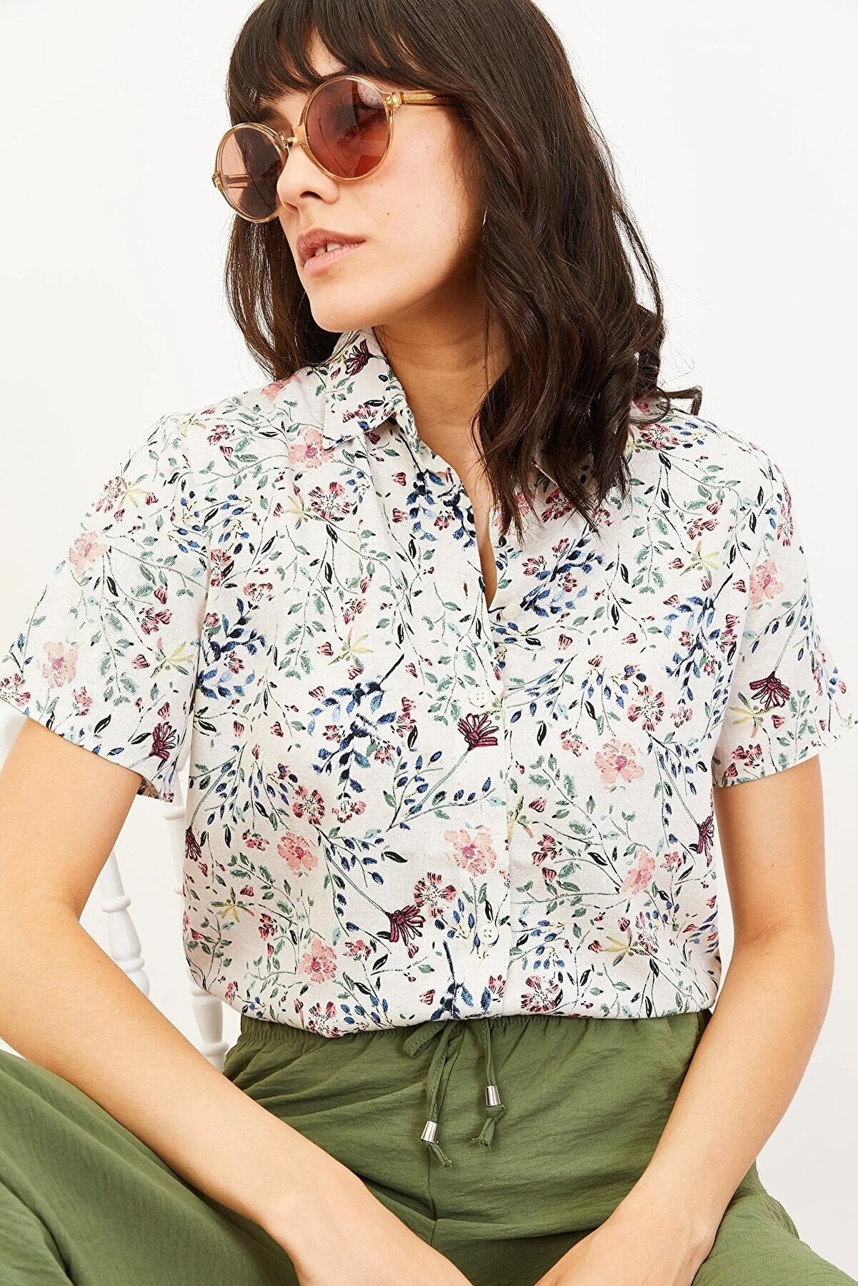 Mini Soft Pink Floral Short Sleeve Blouse