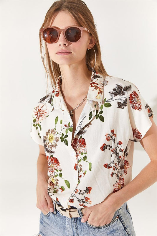 Ivory Floral Button Down Shirt