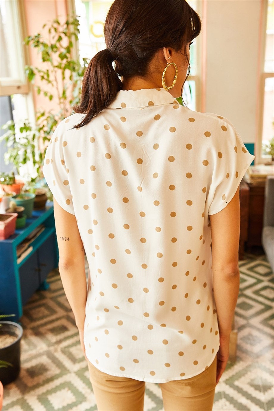 White Polka Dot Short Sleeve Blouse