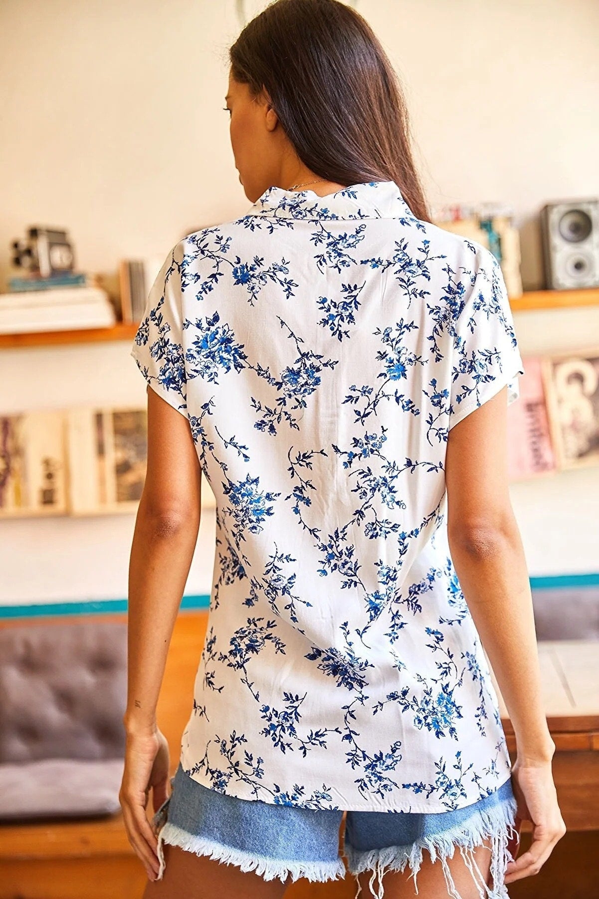 Mini Blue Floral Short Sleeve Blouse