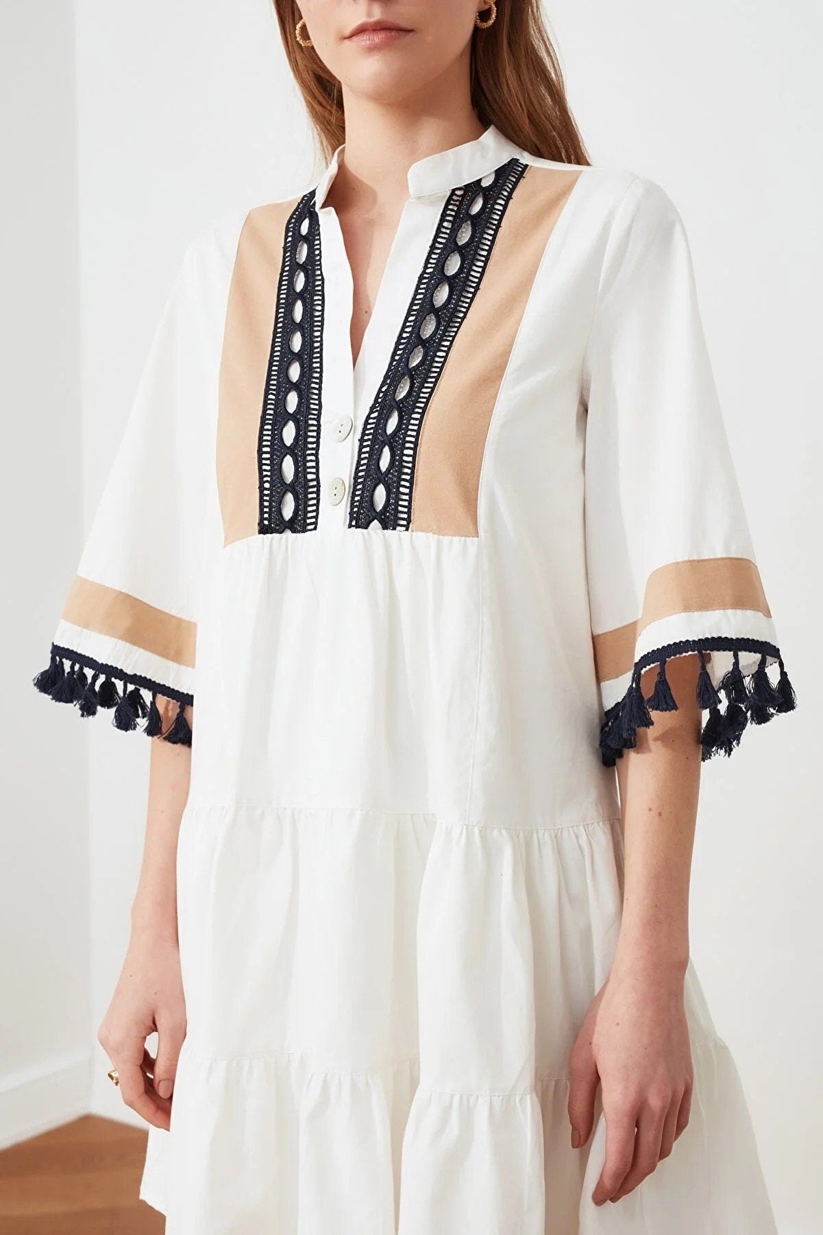 Bohemian Breeze Cotton Dress with Lace Detailing