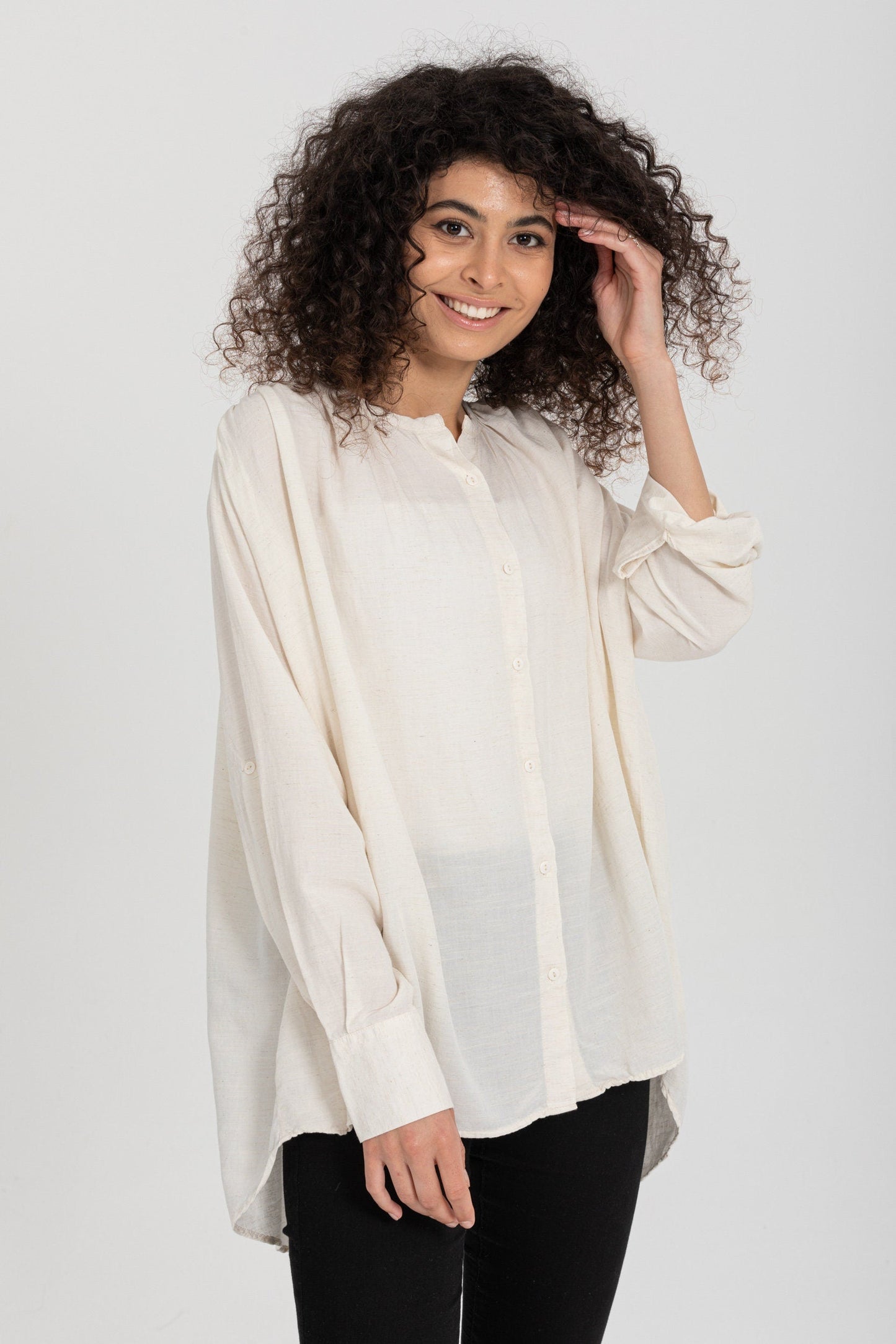 Classic Ivory Linen Blend Blouse