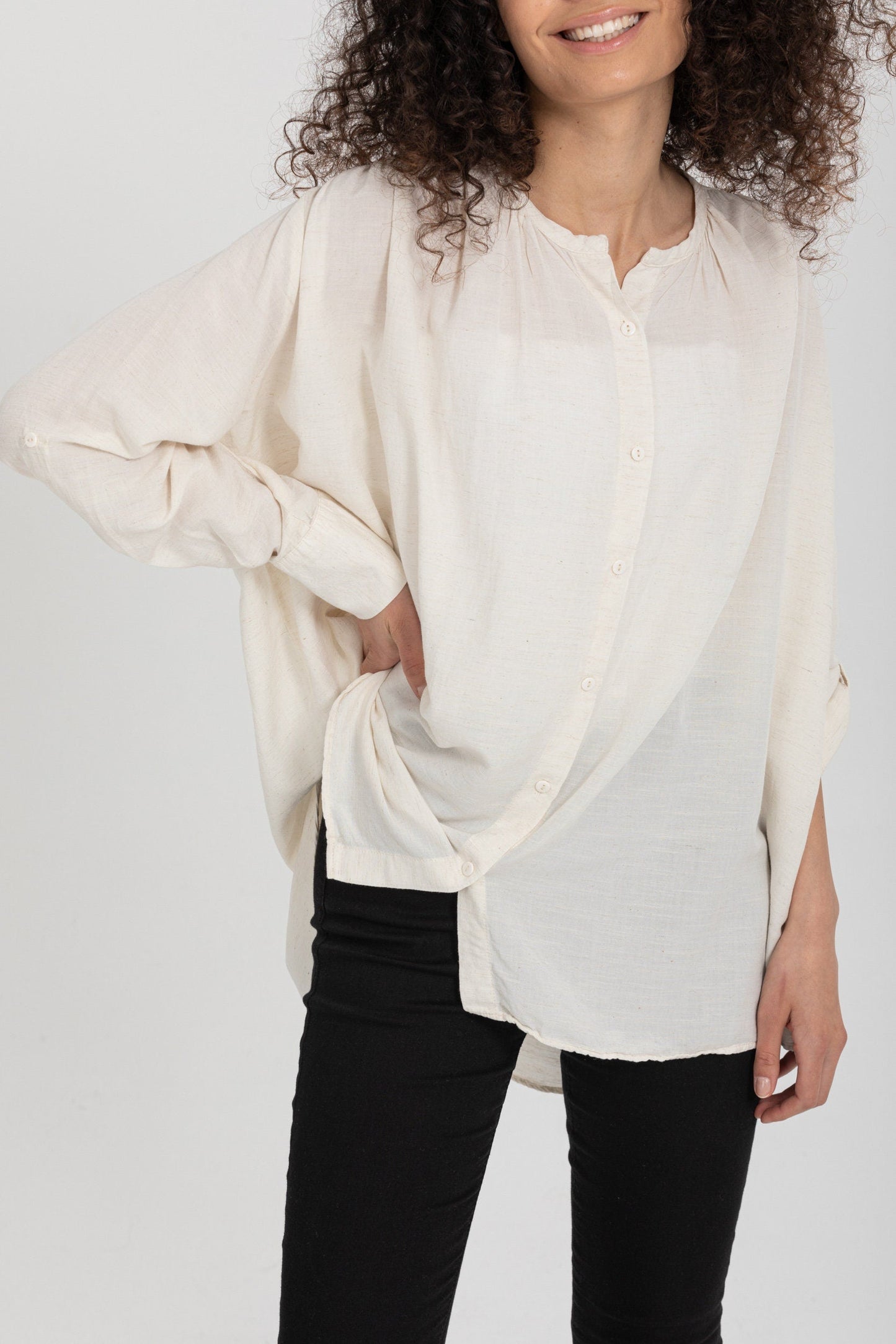 Classic Ivory Linen Blend Blouse