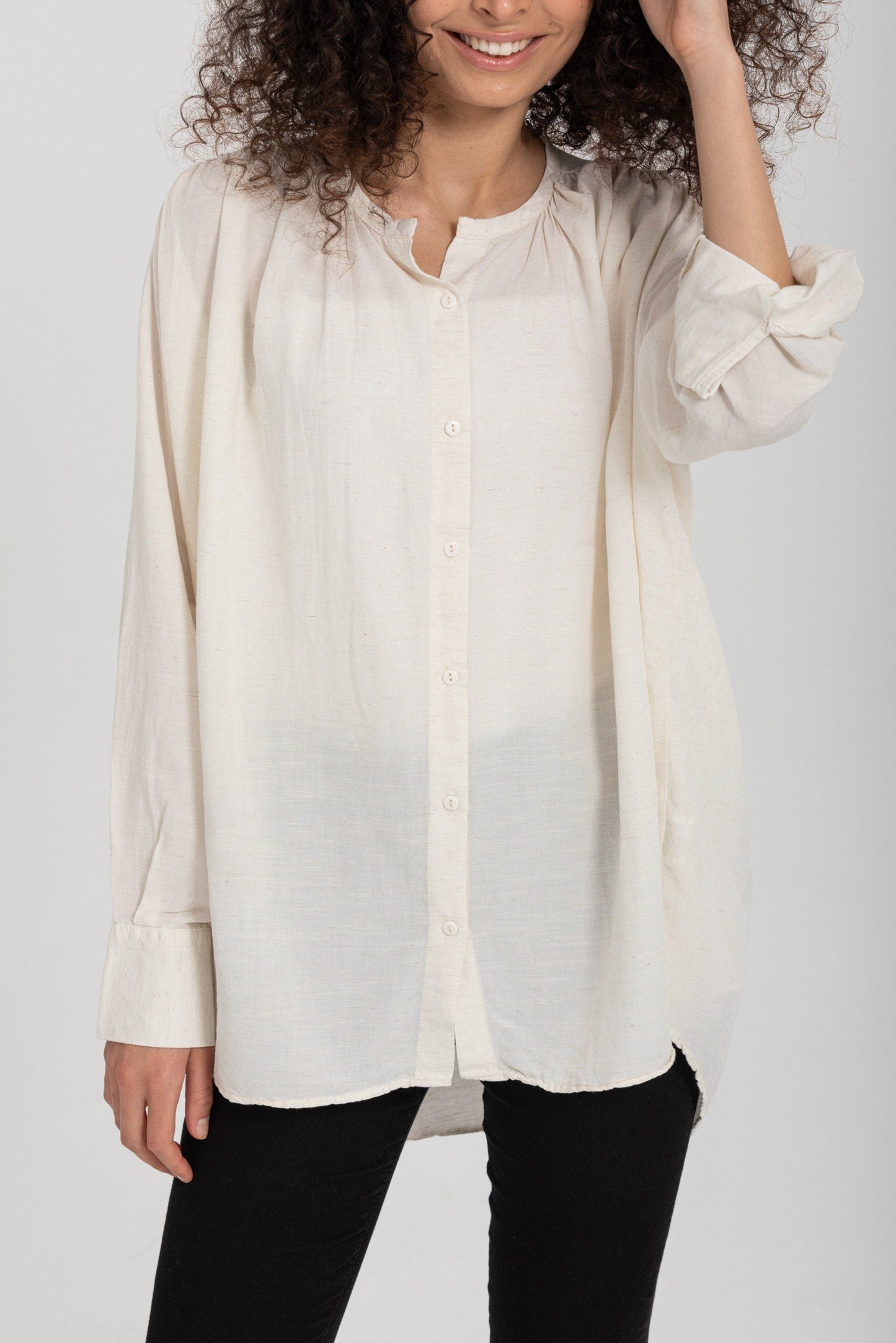 Classic Ivory Linen Blend Blouse