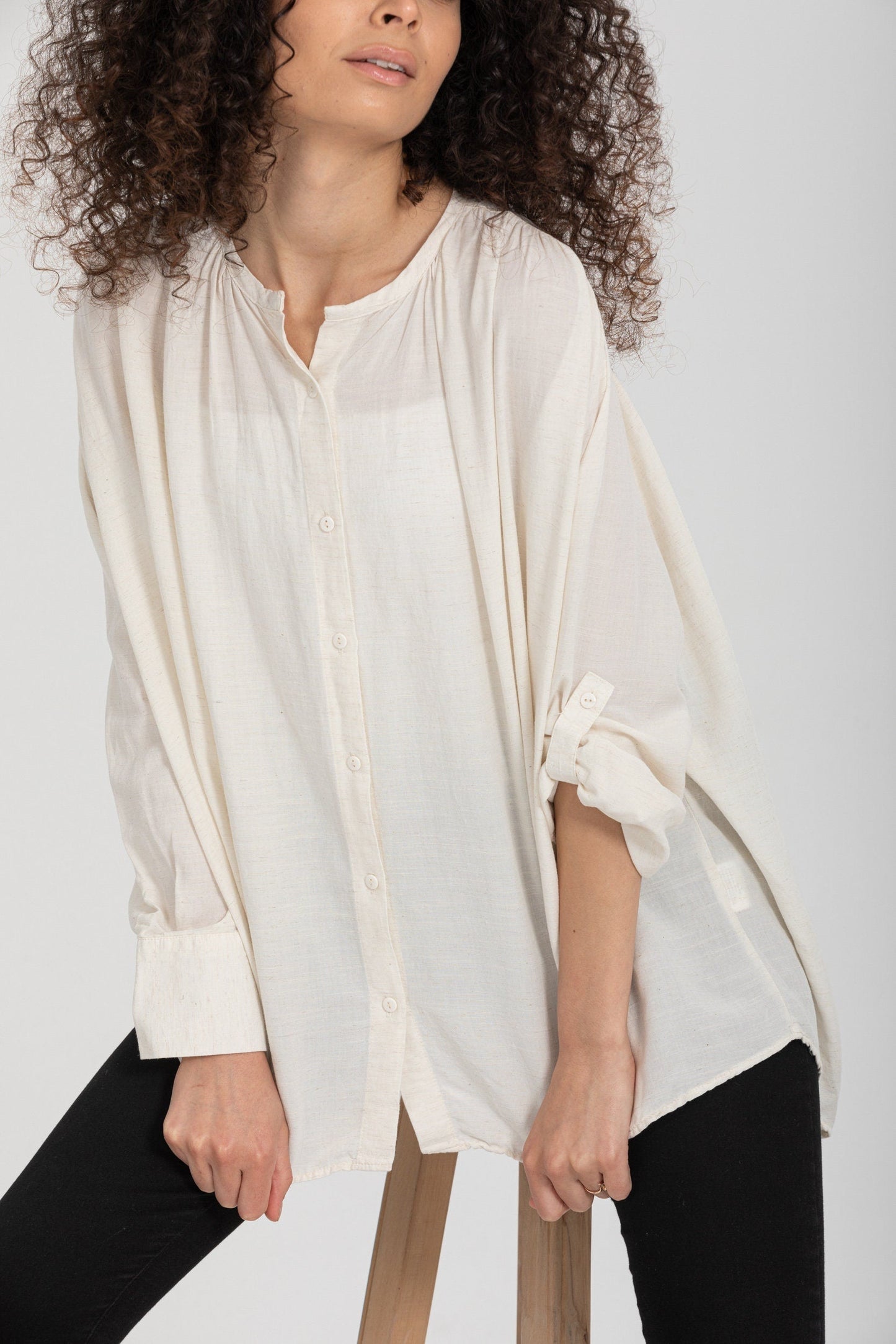 Classic Ivory Linen Blend Blouse