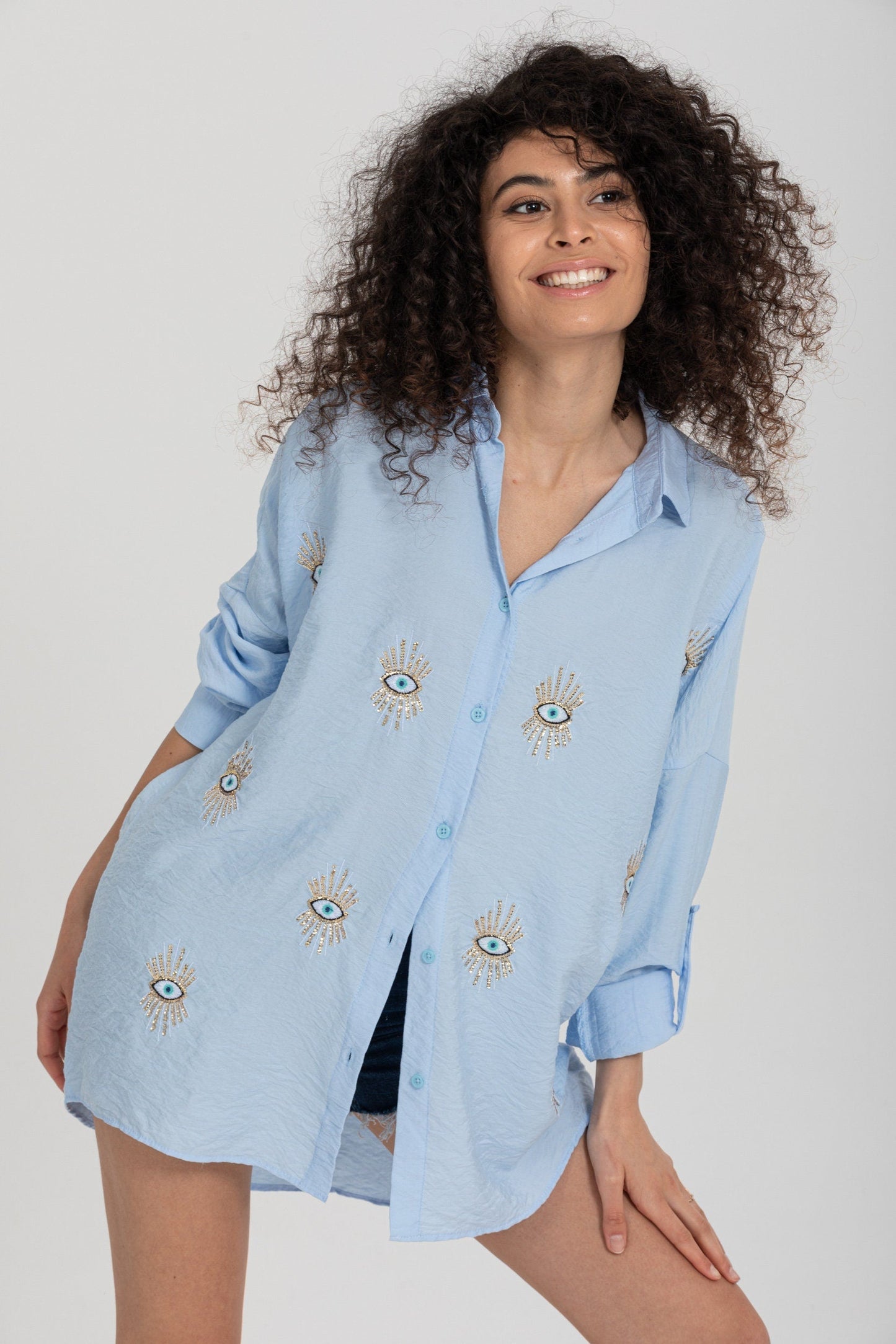 Evil Eye Embroidered Cotton Blouse