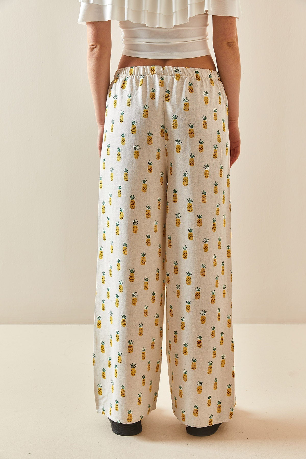 Pineapple Design Wide Leg Linen Pants