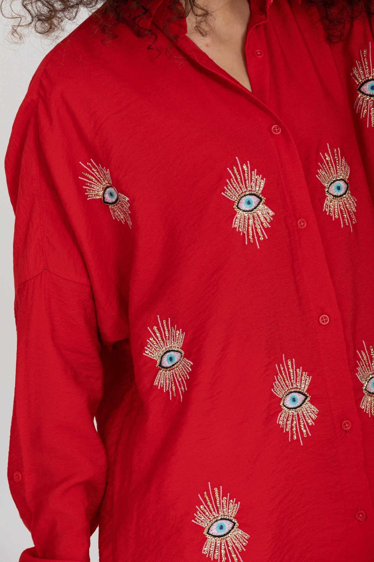 Evil Eye Embroidered Cotton Blouse