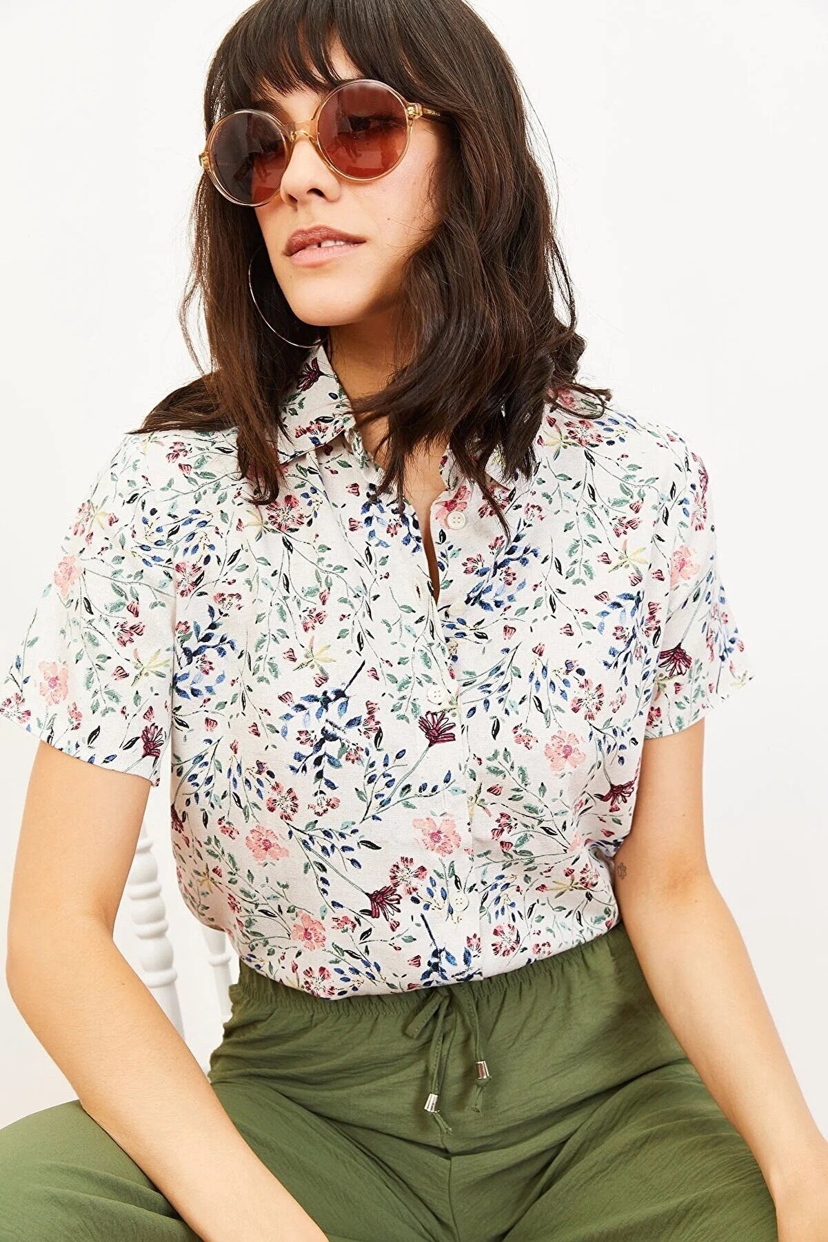 Mini Soft Pink Floral Short Sleeve Blouse