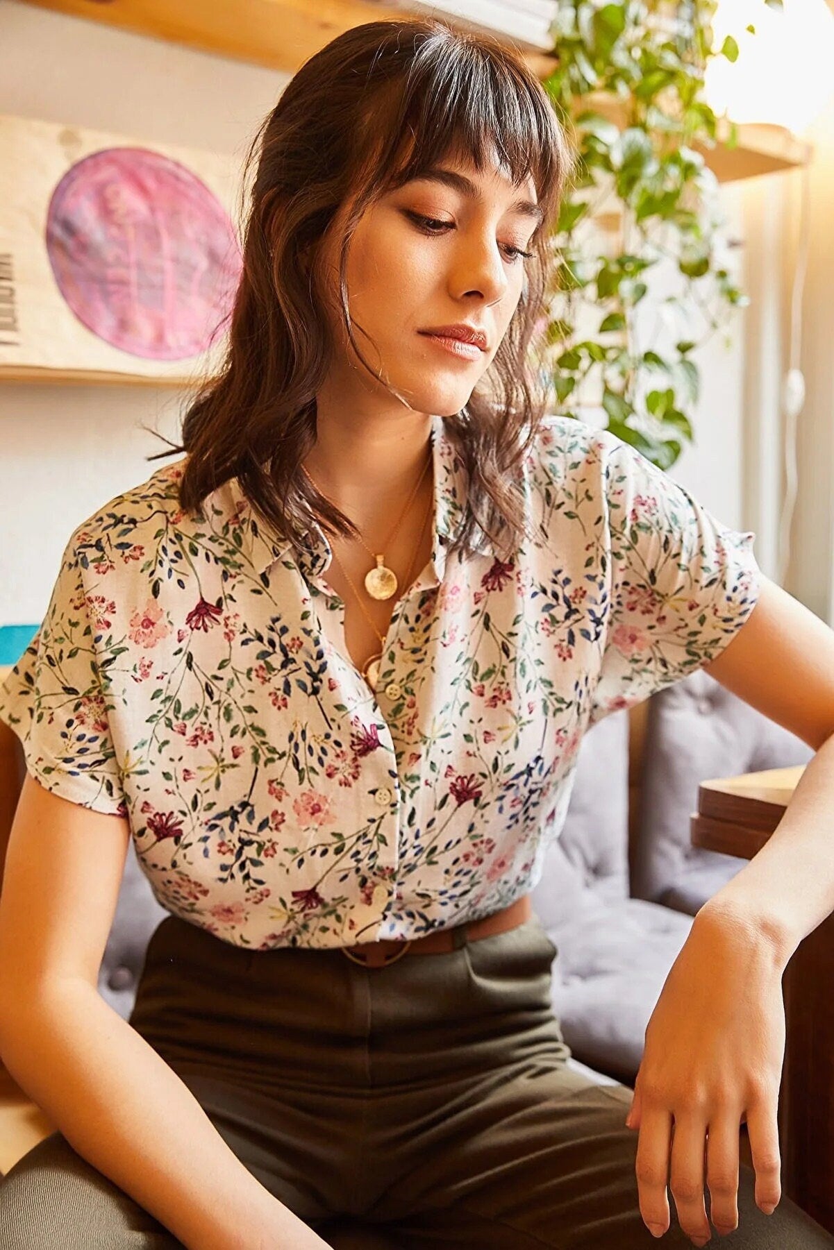 Mini Soft Pink Floral Short Sleeve Blouse