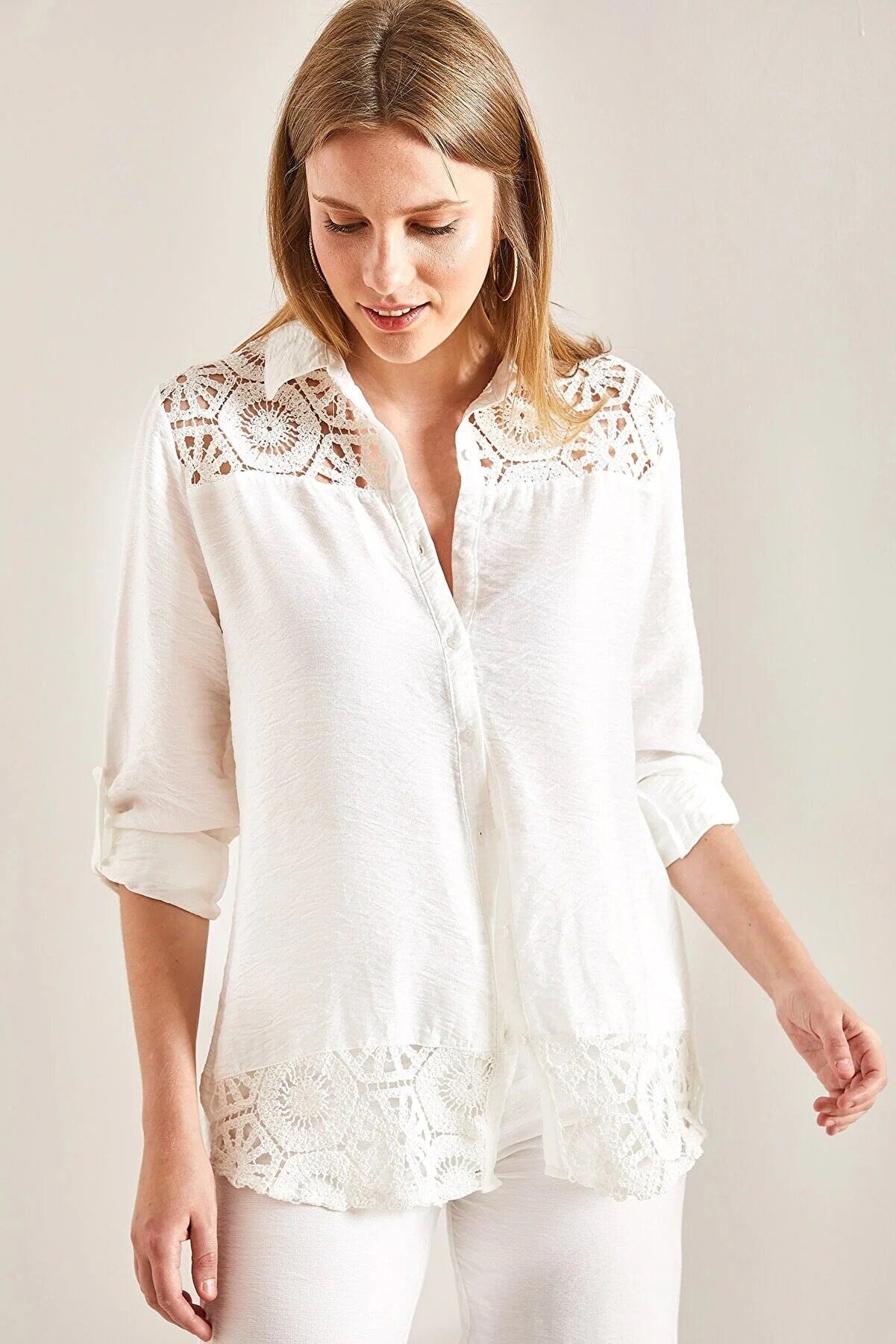 White Lace Design Classic Blouse