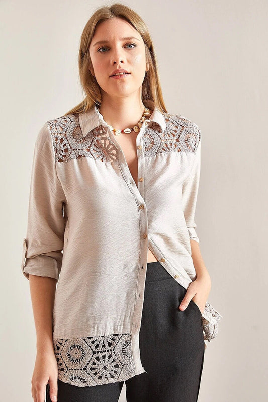 White Lace Design Classic Blouse