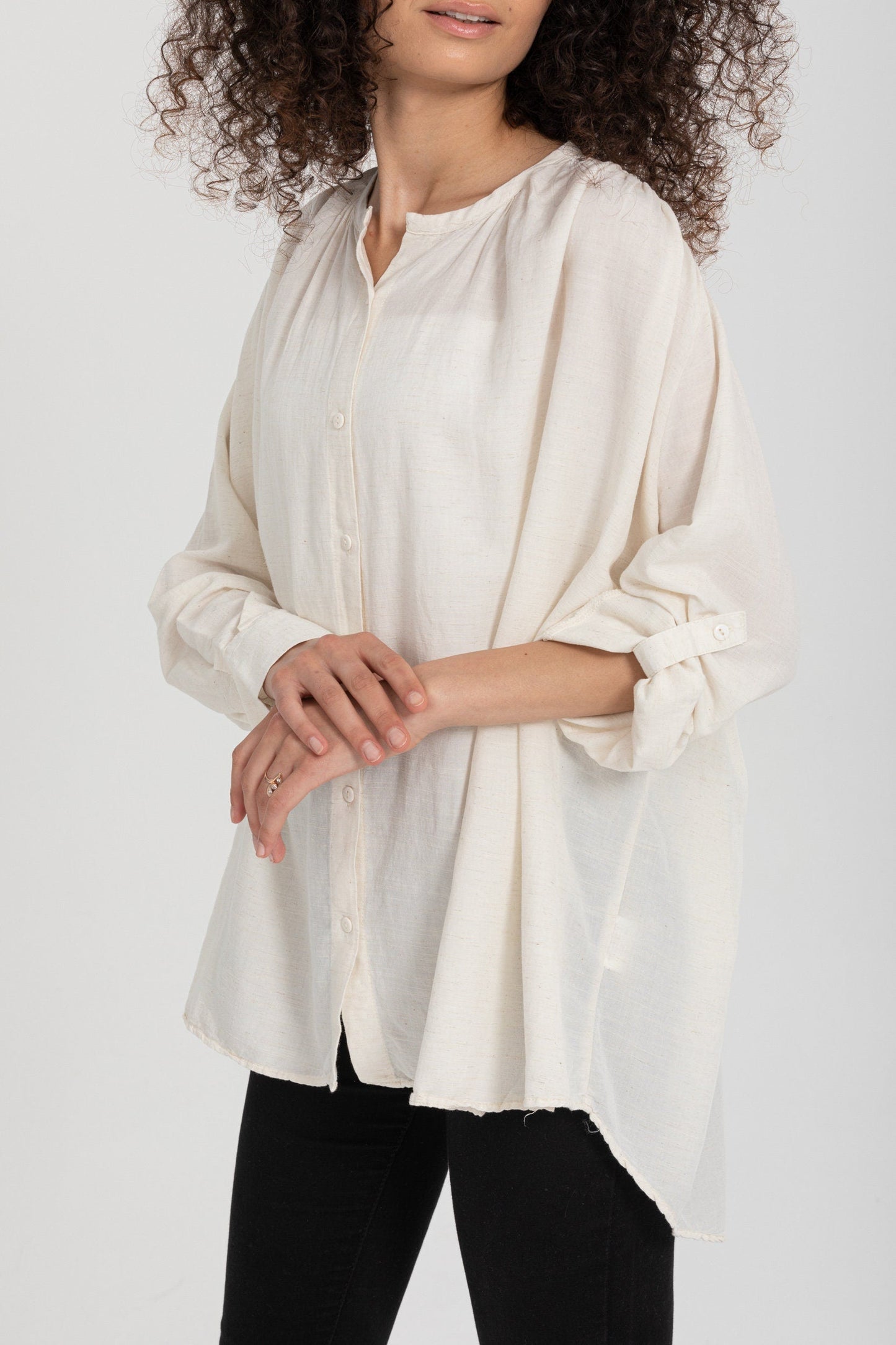 Classic Ivory Linen Blend Blouse