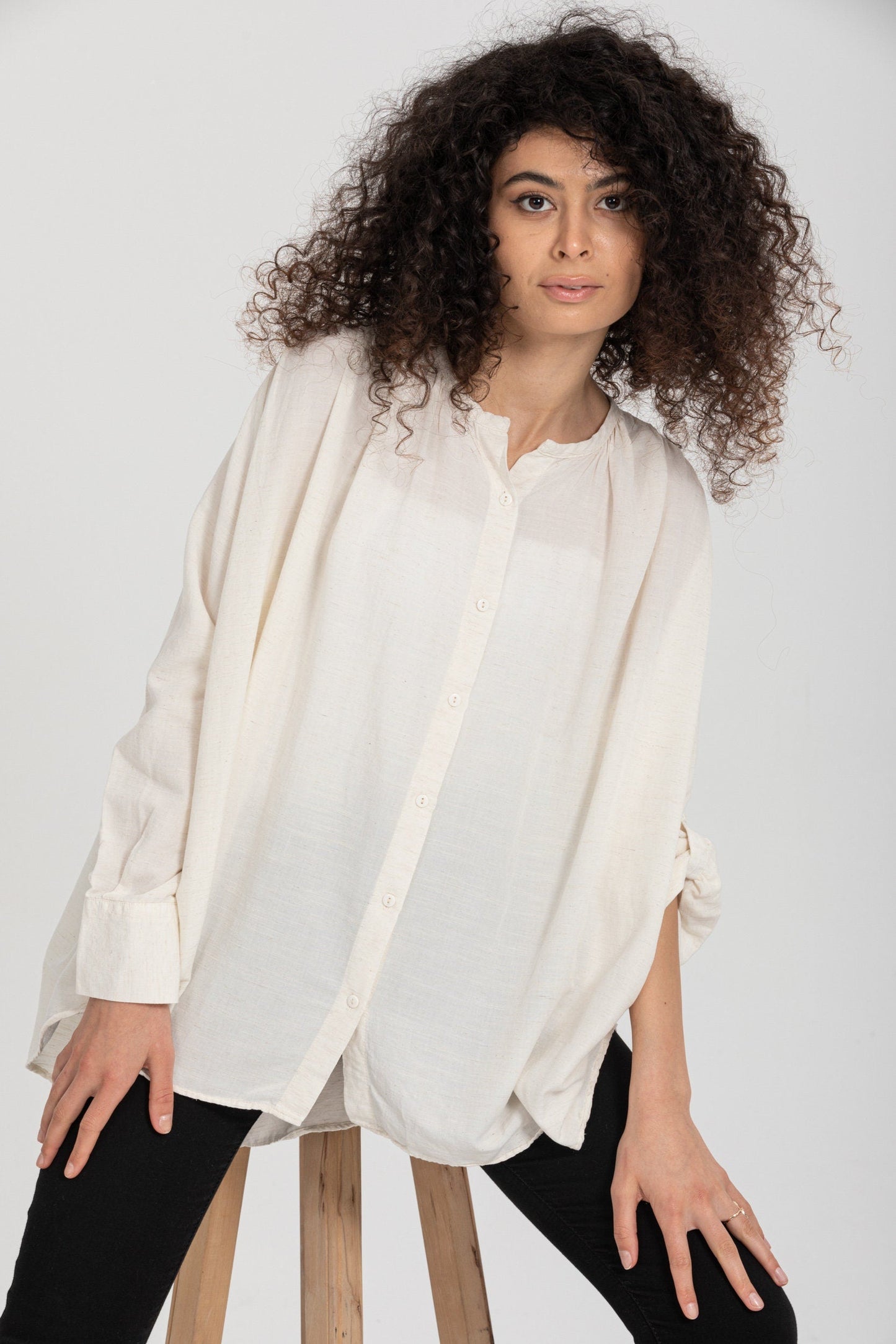 Classic Ivory Linen Blend Blouse