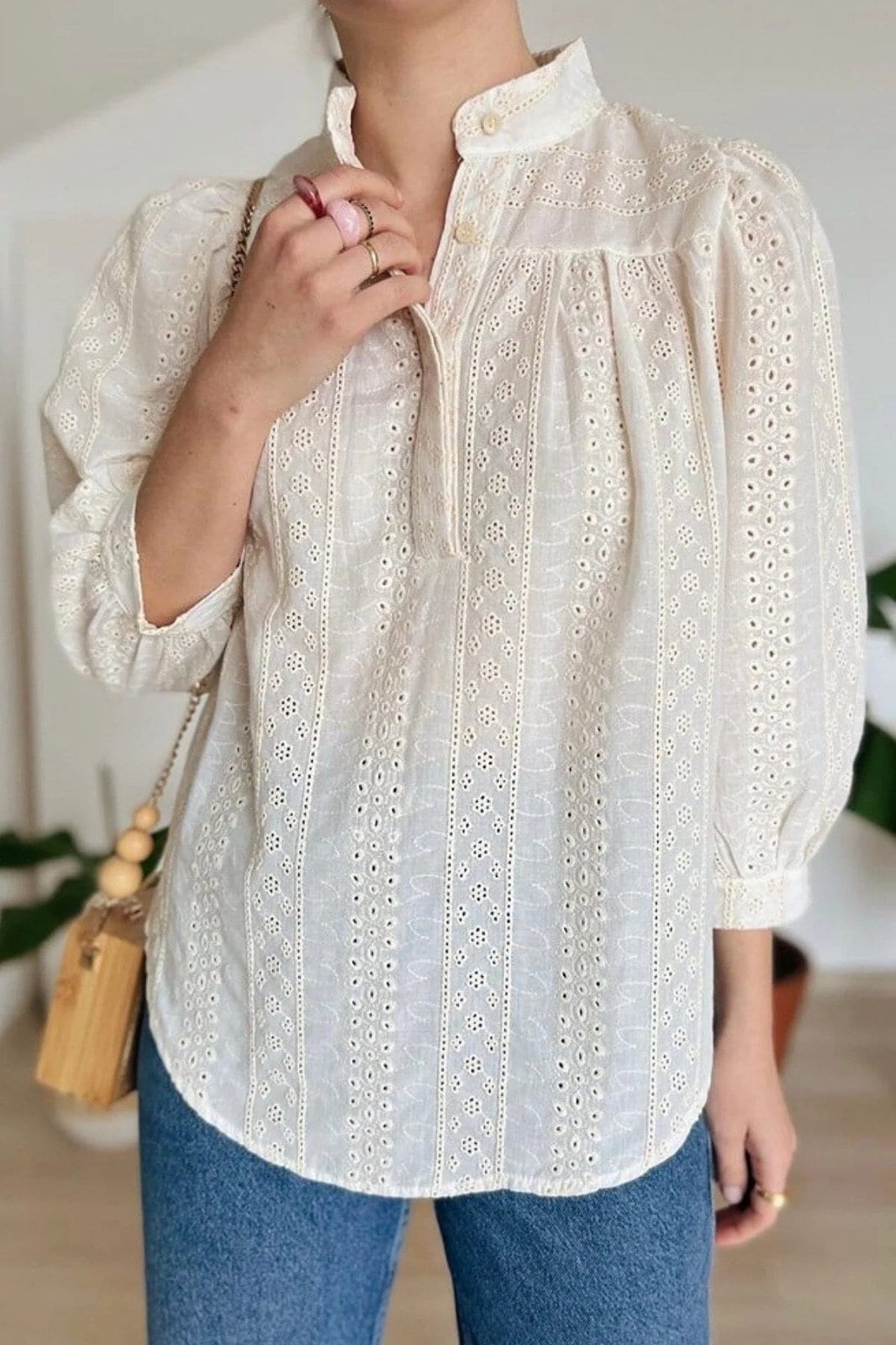 Cutwork Delicate Eyelet Lace Cotton Blouse