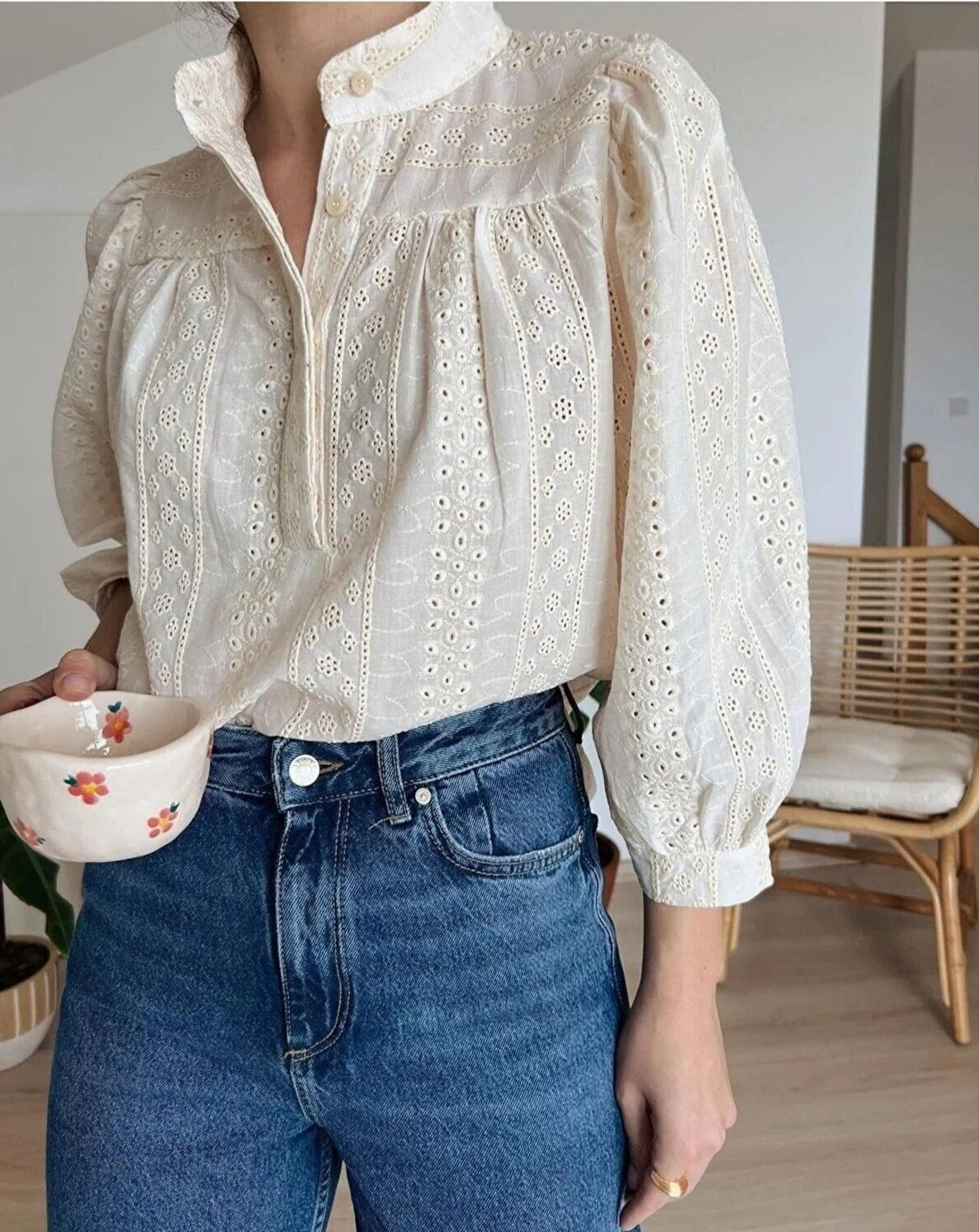 Cutwork Delicate Eyelet Lace Cotton Blouse