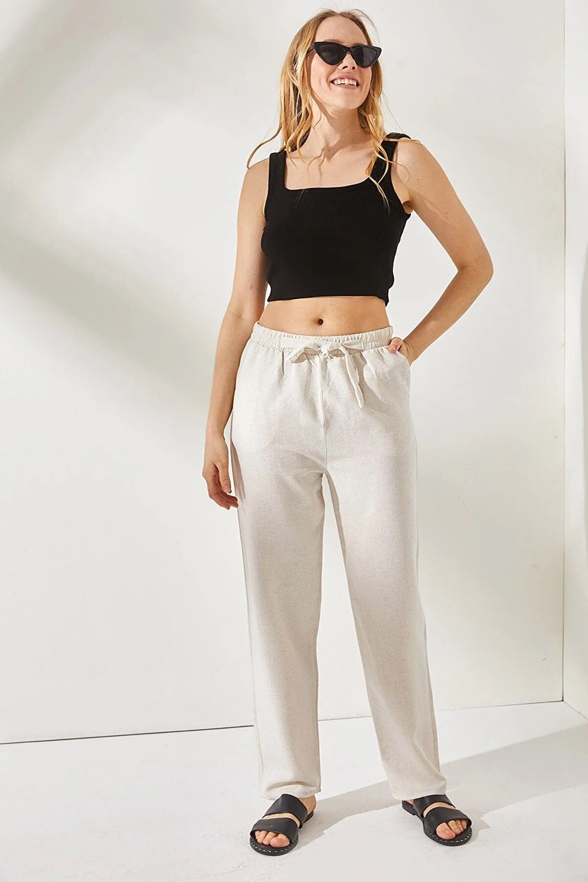 Ivory Linen Tapered Pants