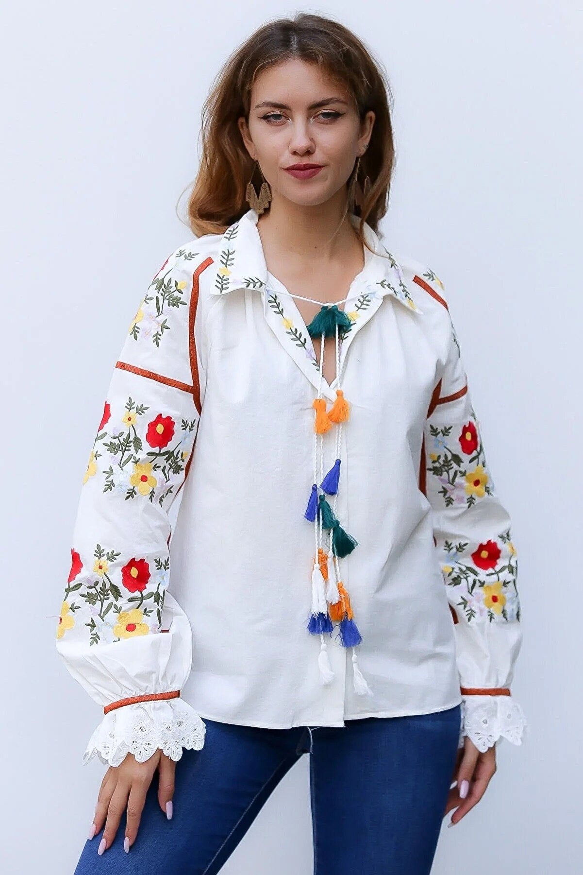 Ethnic Style Embroidered Mexican Blouse