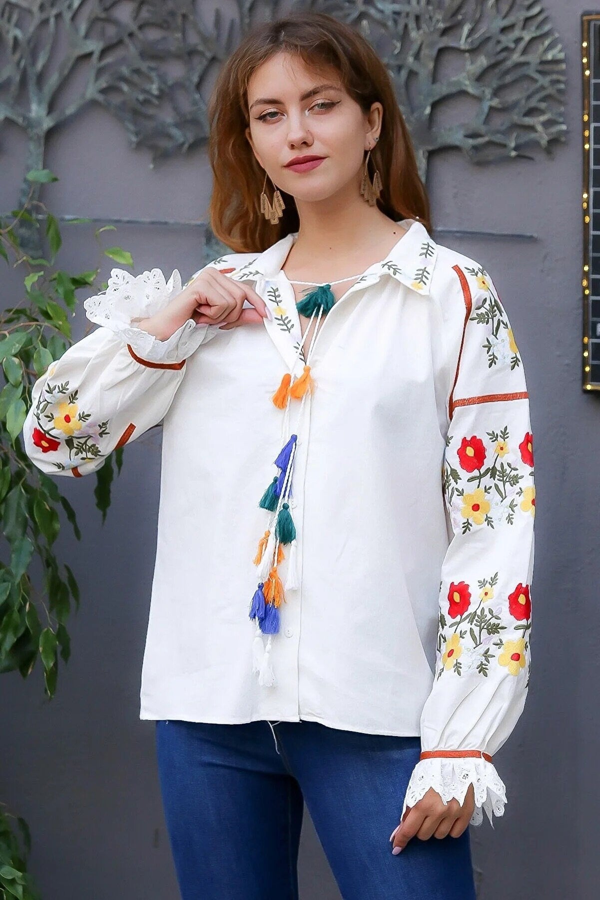 Ethnic Style Embroidered Mexican Blouse