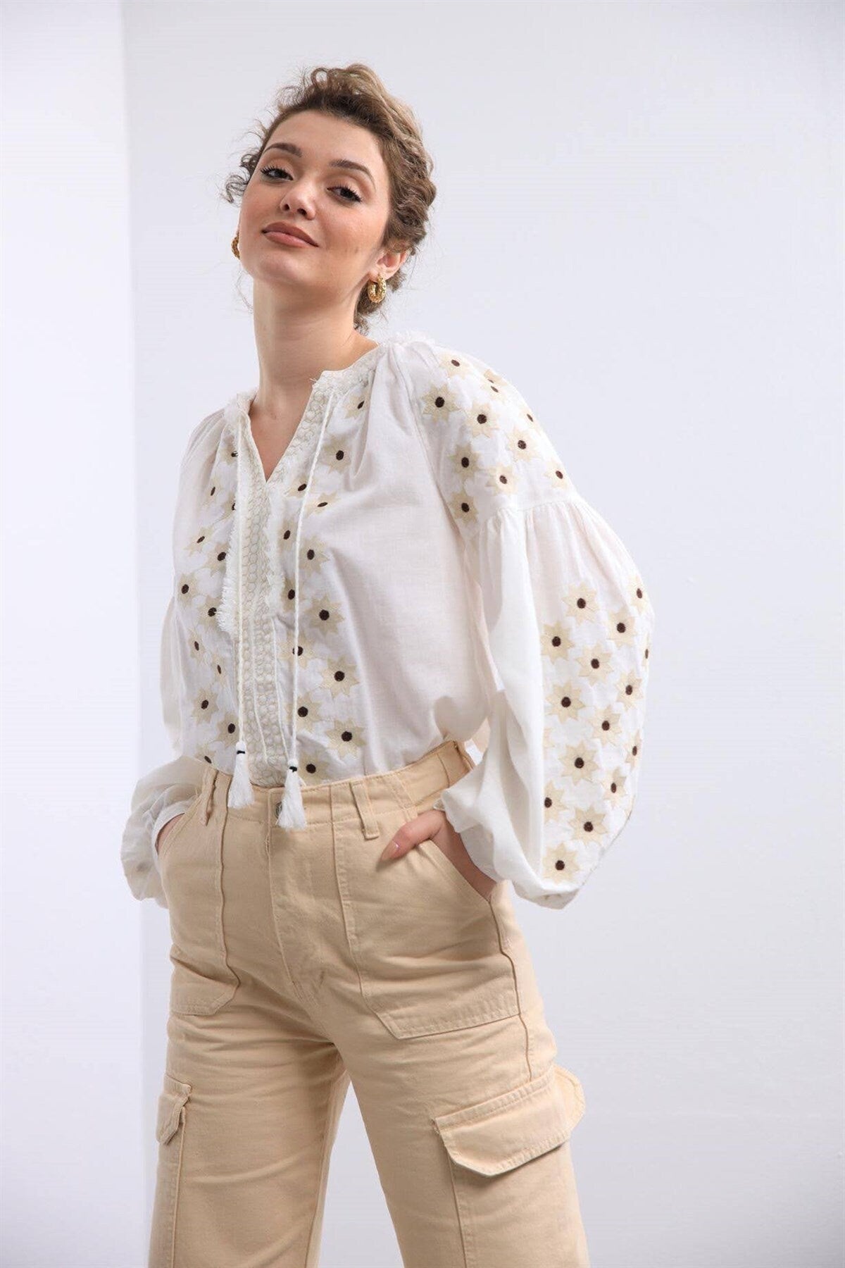 Floral Star Embroidered Ukrainian Blouse