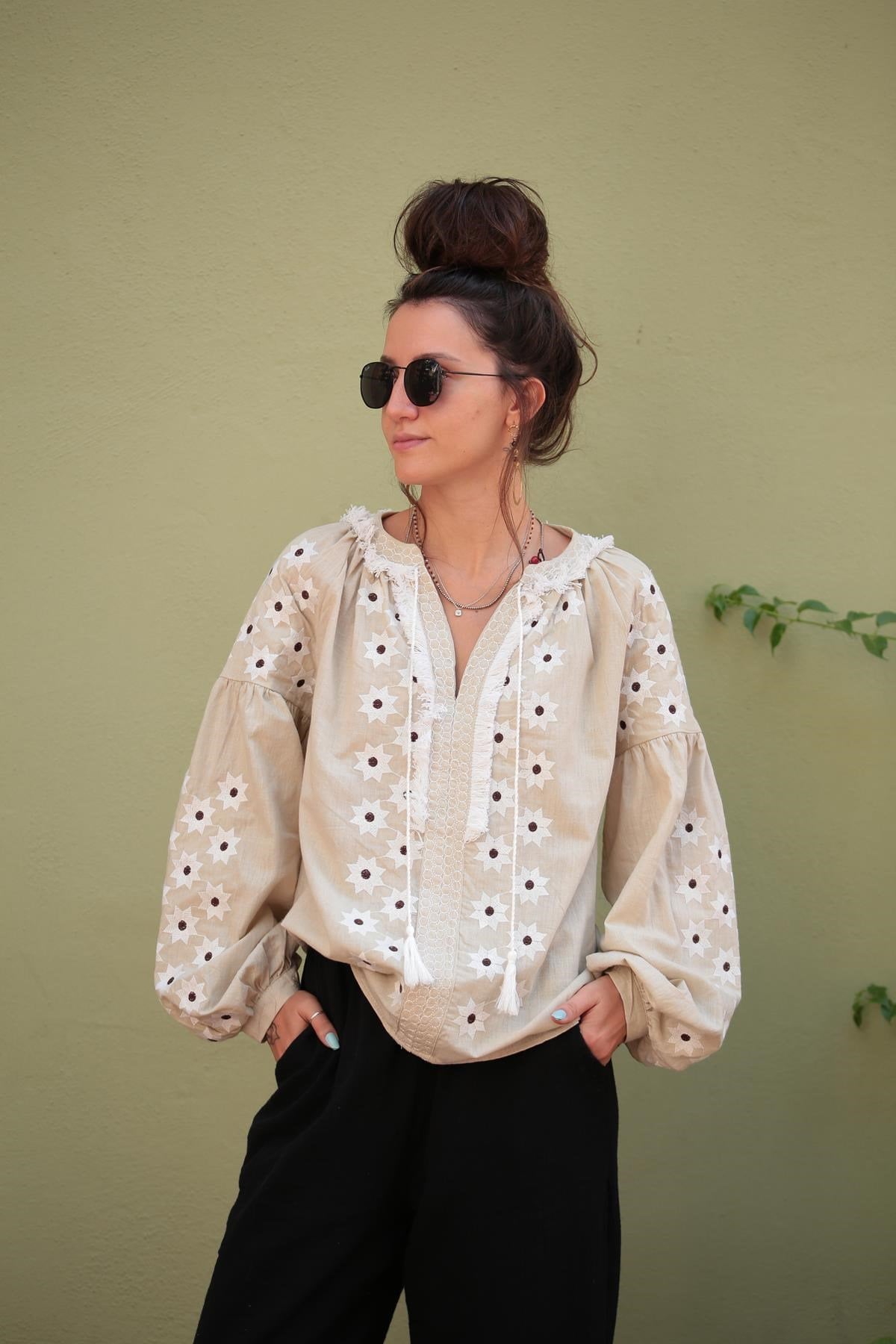 Floral Star Embroidered Ukrainian Blouse