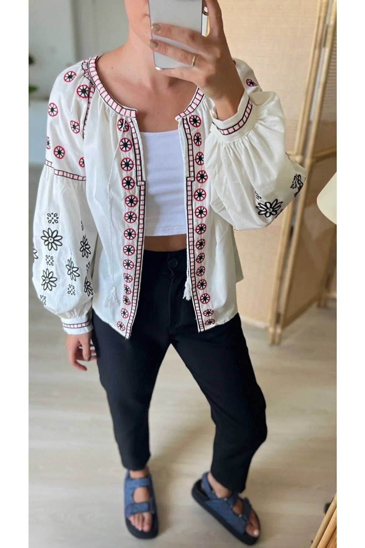 Floral Embroidered White Cardigan