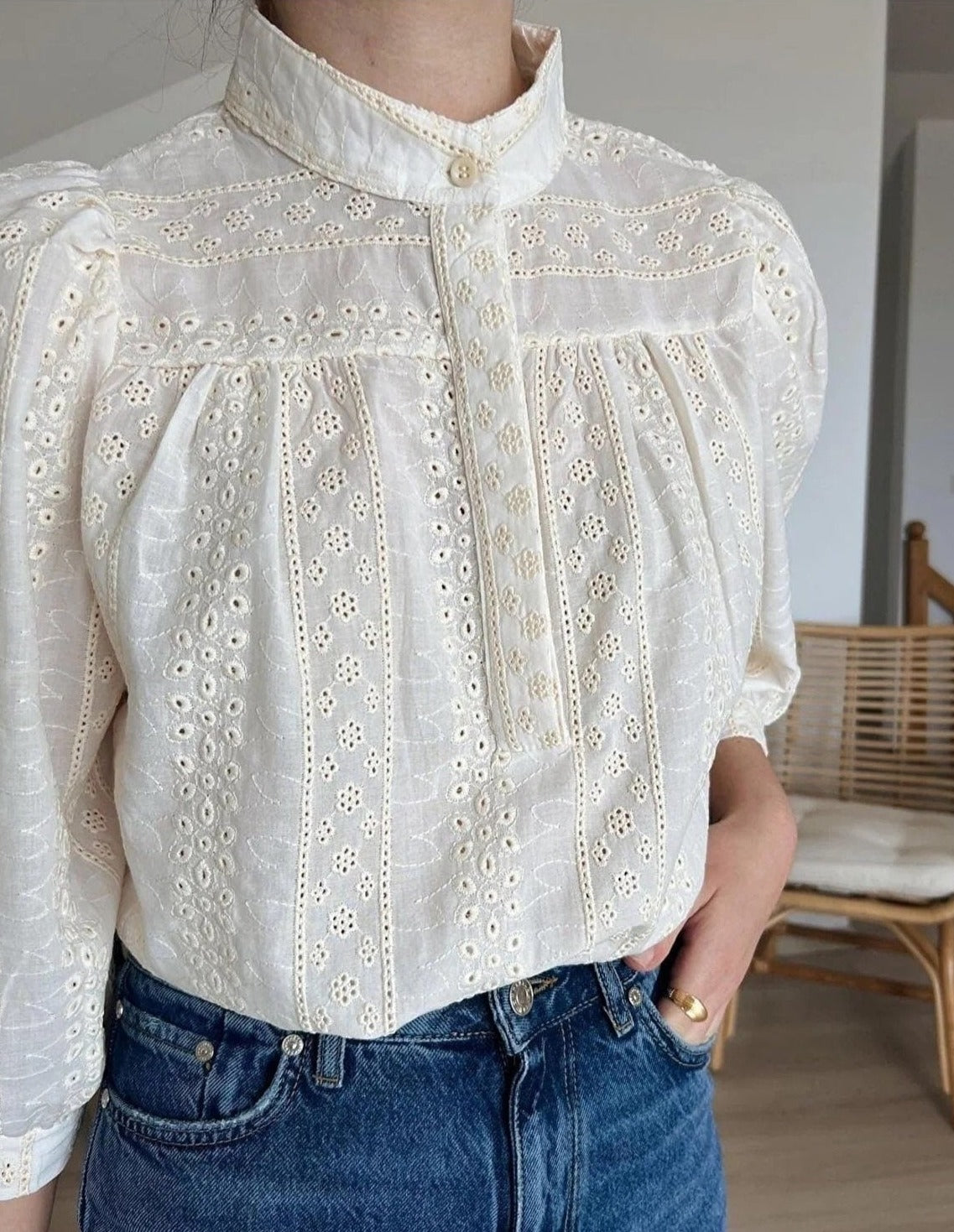 Cutwork Delicate Eyelet Lace Cotton Blouse