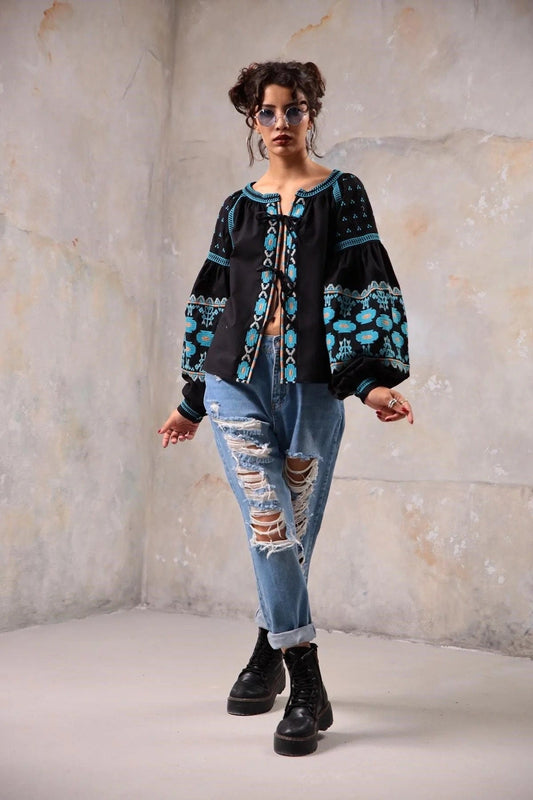 Bohemian Style Embroidered Blouse Cardigan