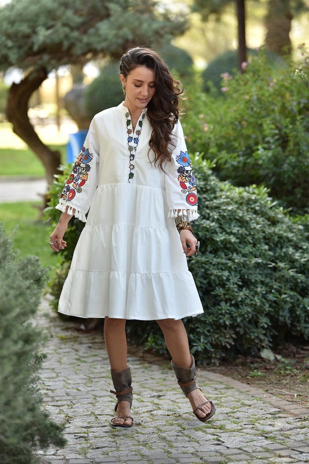 White Floral Embroidered Dress