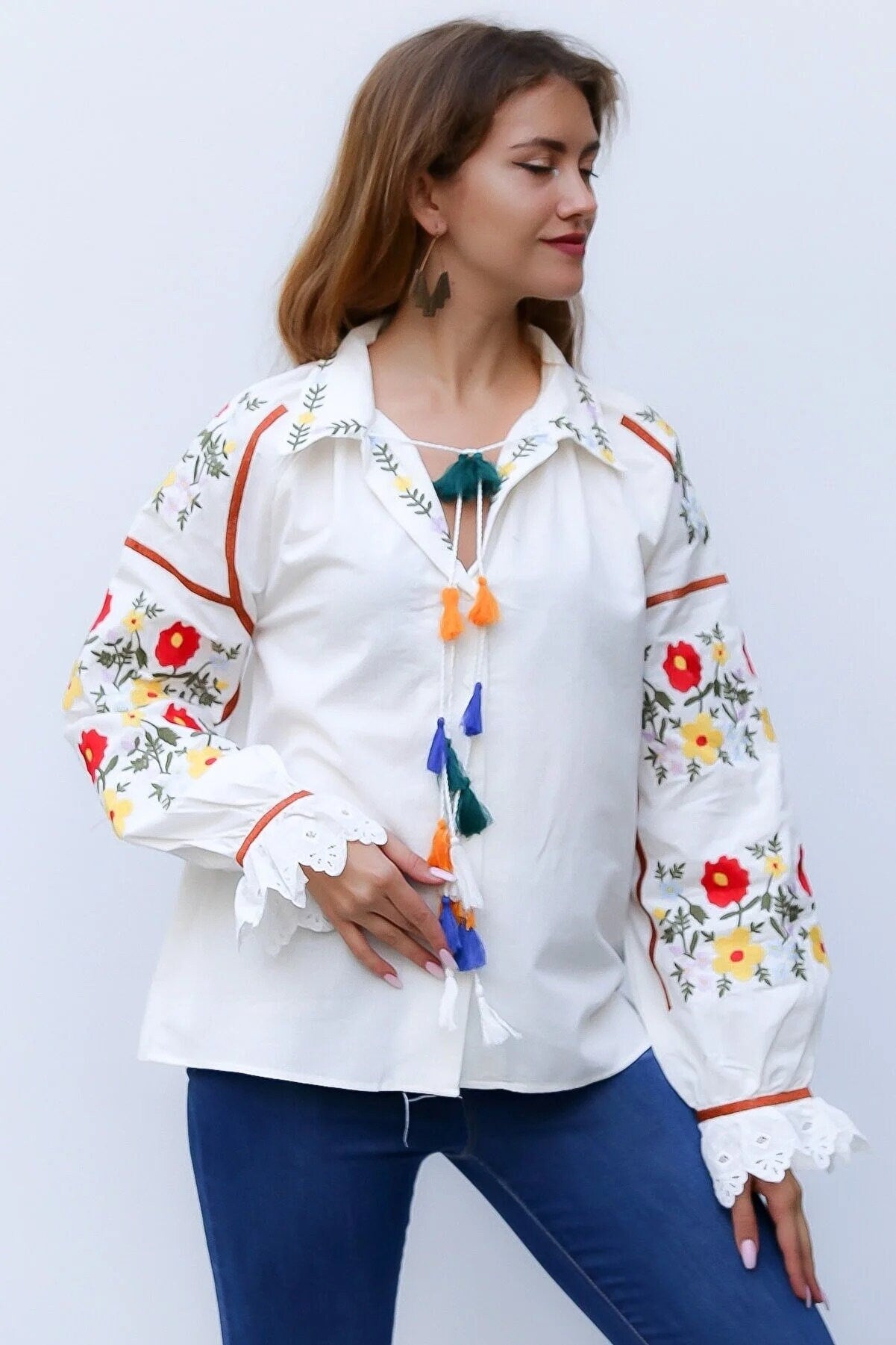 Ethnic Style Embroidered Mexican Blouse