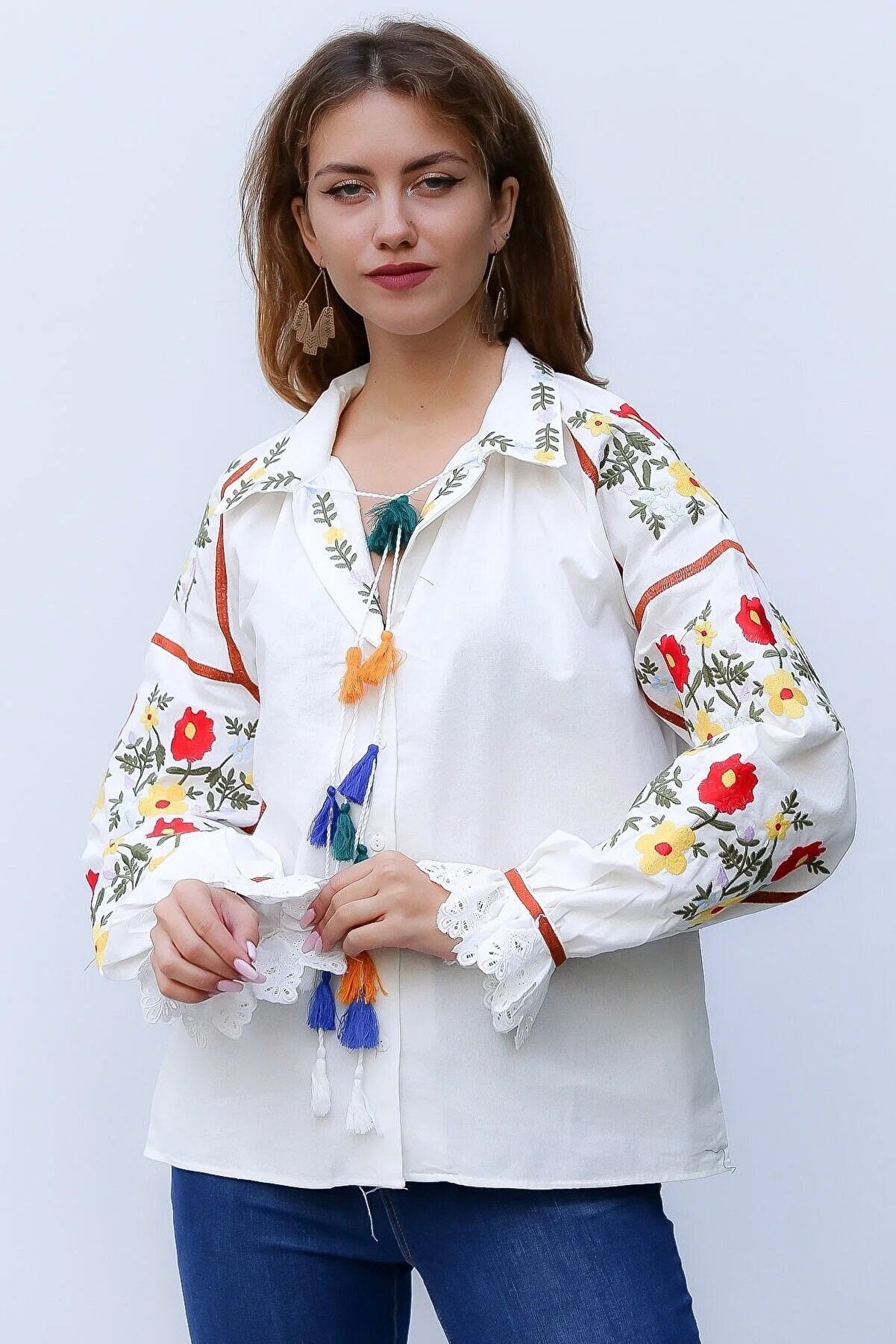 Ethnic Style Embroidered Mexican Blouse