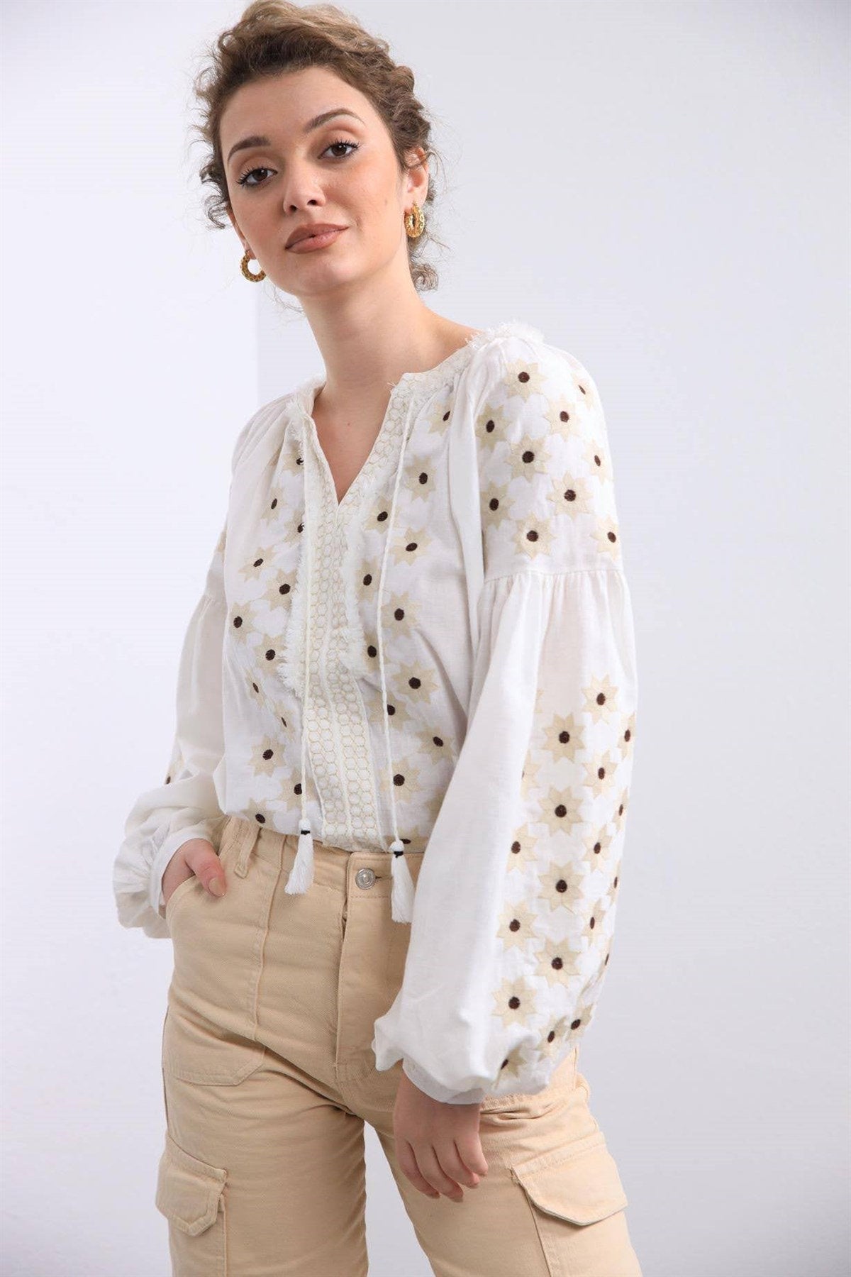 Floral Star Embroidered Ukrainian Blouse