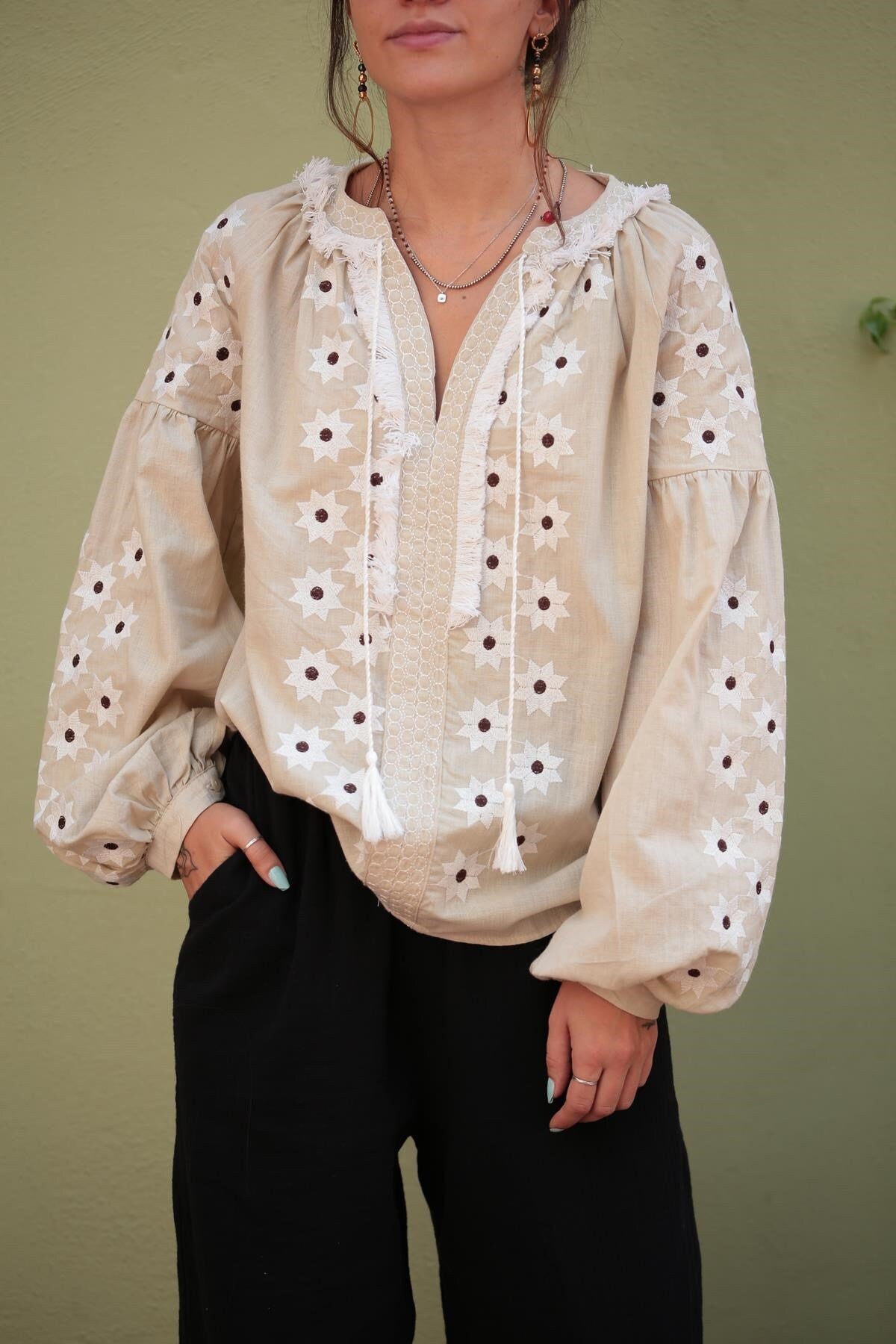 Floral Star Embroidered Ukrainian Blouse