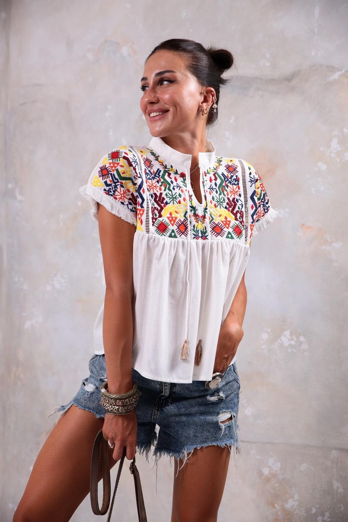 Mexican Fiesta Embroidered Cotton Top