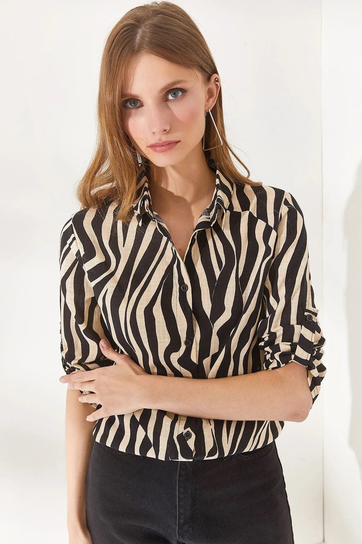 Zebra Print Linen Blouse