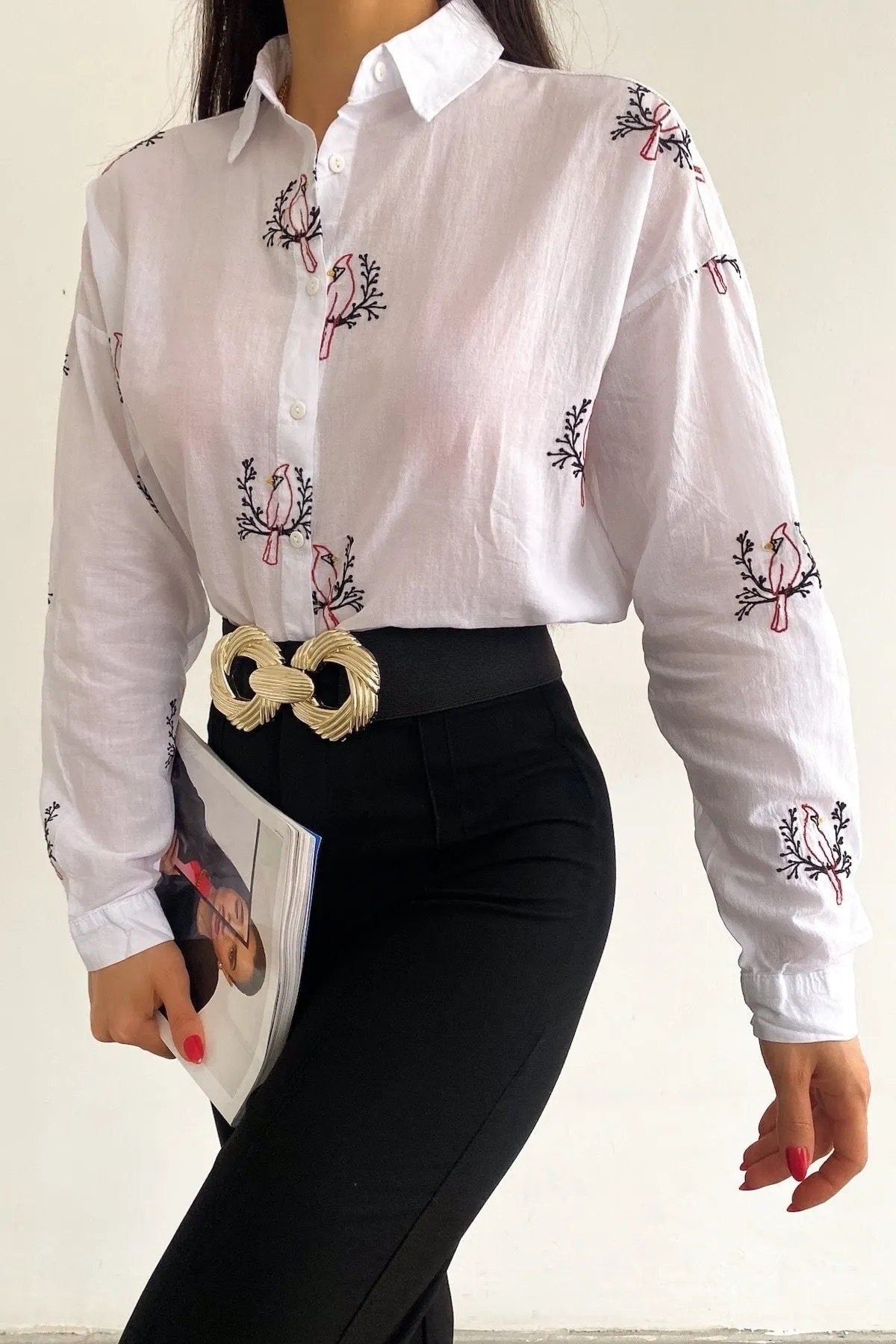 Bird Embroidery 100% Cotton Blouse