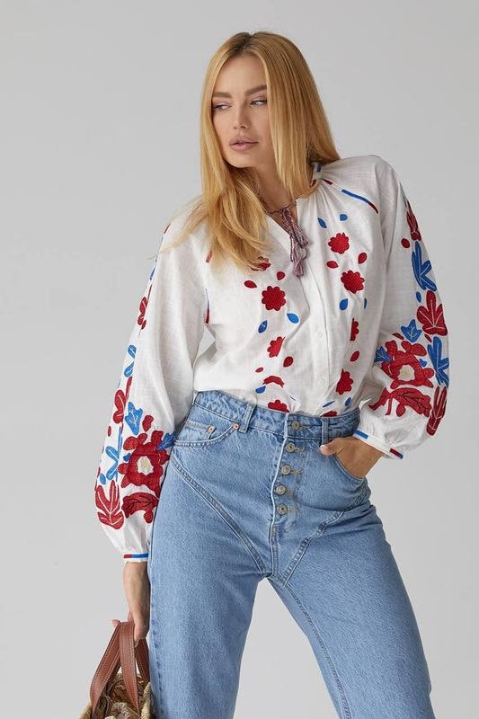 Red & Blue Embroidered Vyshyvanka Blouse