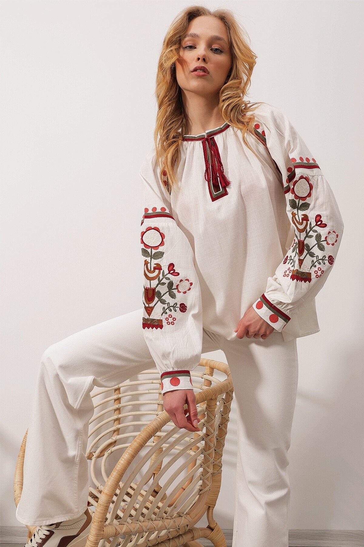 Red Embroidered Ukrainian Light Cotton Vyshyvanka