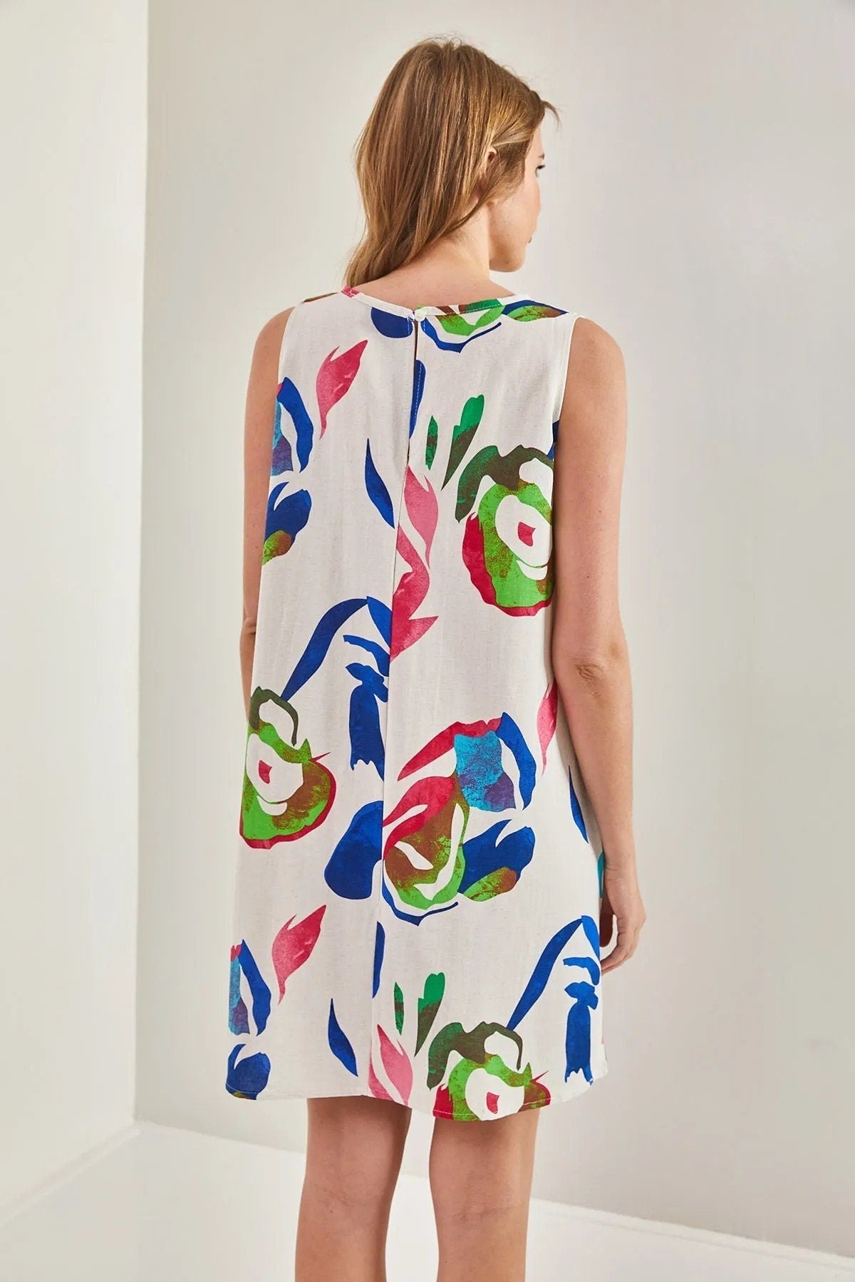 Leaf Print Designer Linen Dress