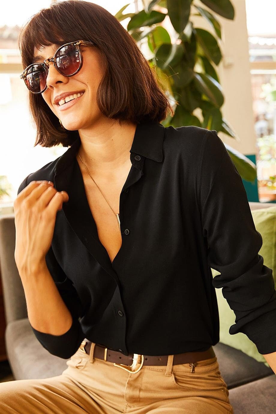 Black Essential Long Sleeved Blouse