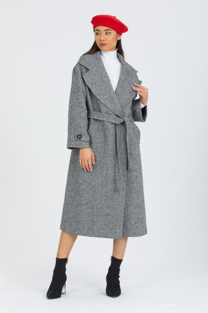 Gray Oversized Long Solid Wool Coat