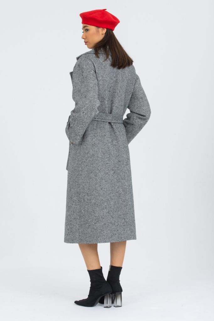 Gray Oversized Long Solid Wool Coat