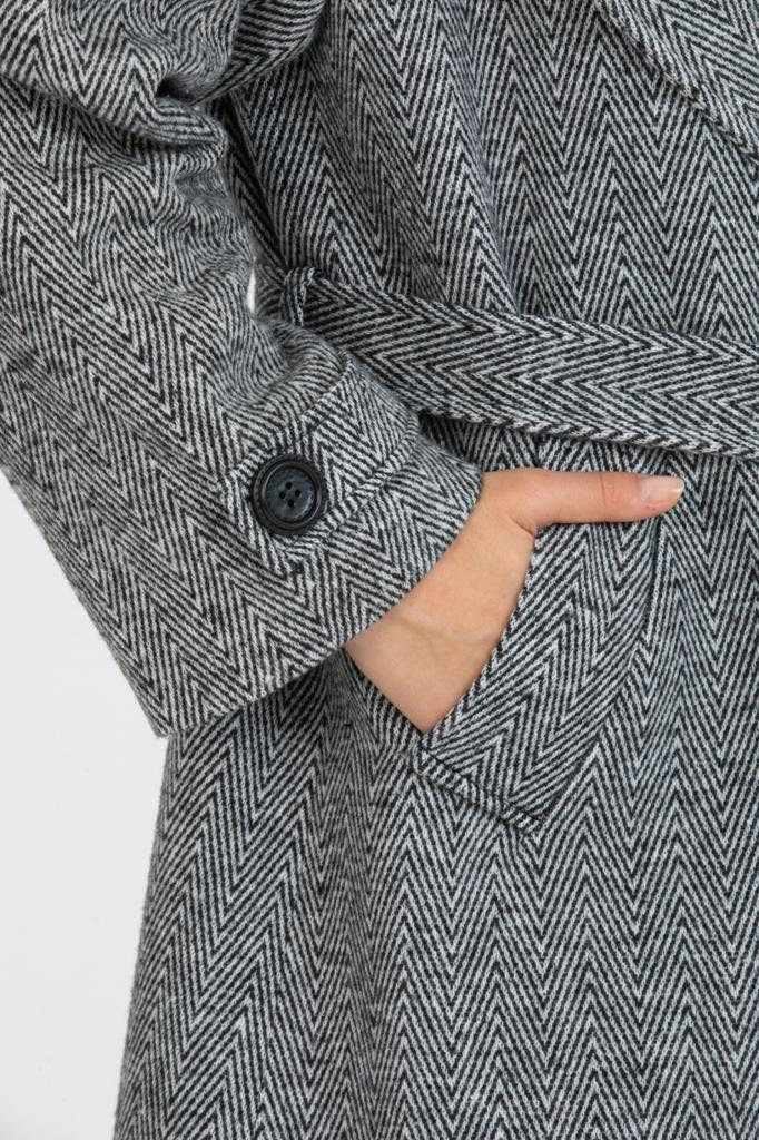 Gray Oversized Long Solid Wool Coat