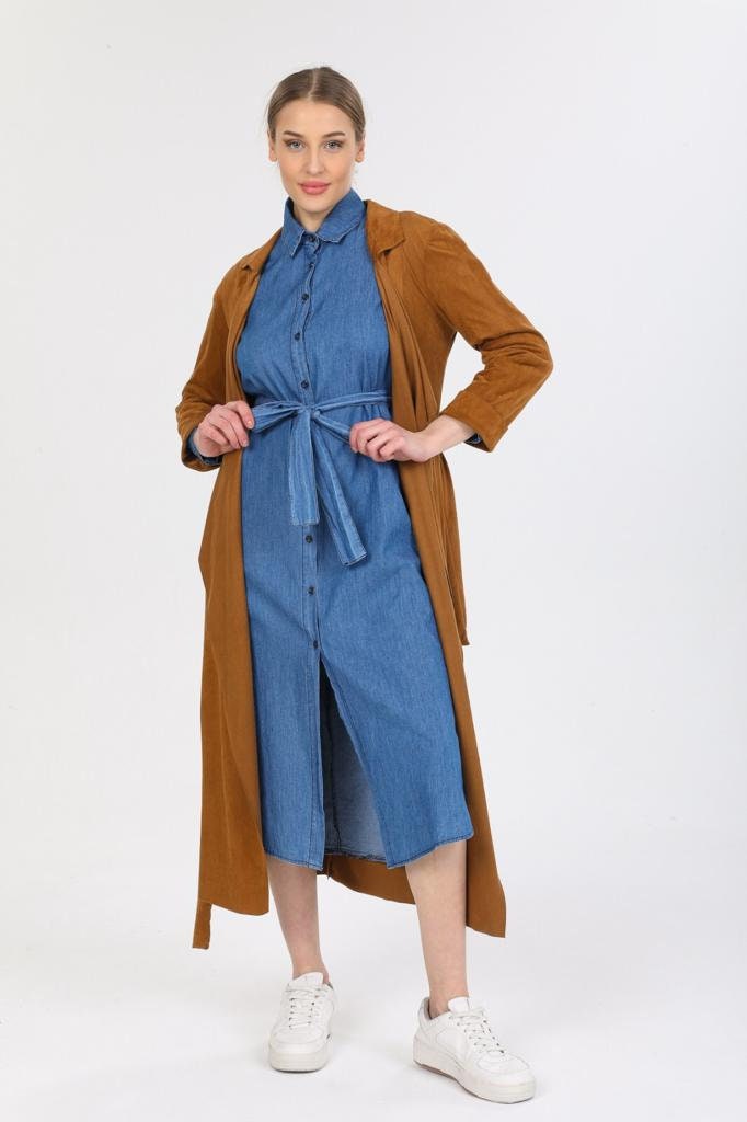 Designer Suede Leather Camel Trench Coat