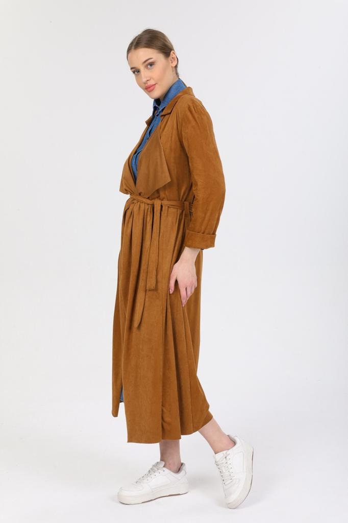 Designer Suede Leather Camel Trench Coat