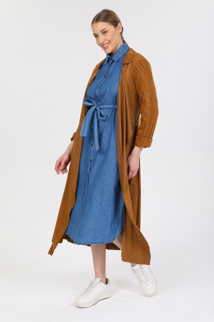 Designer Suede Leather Camel Trench Coat