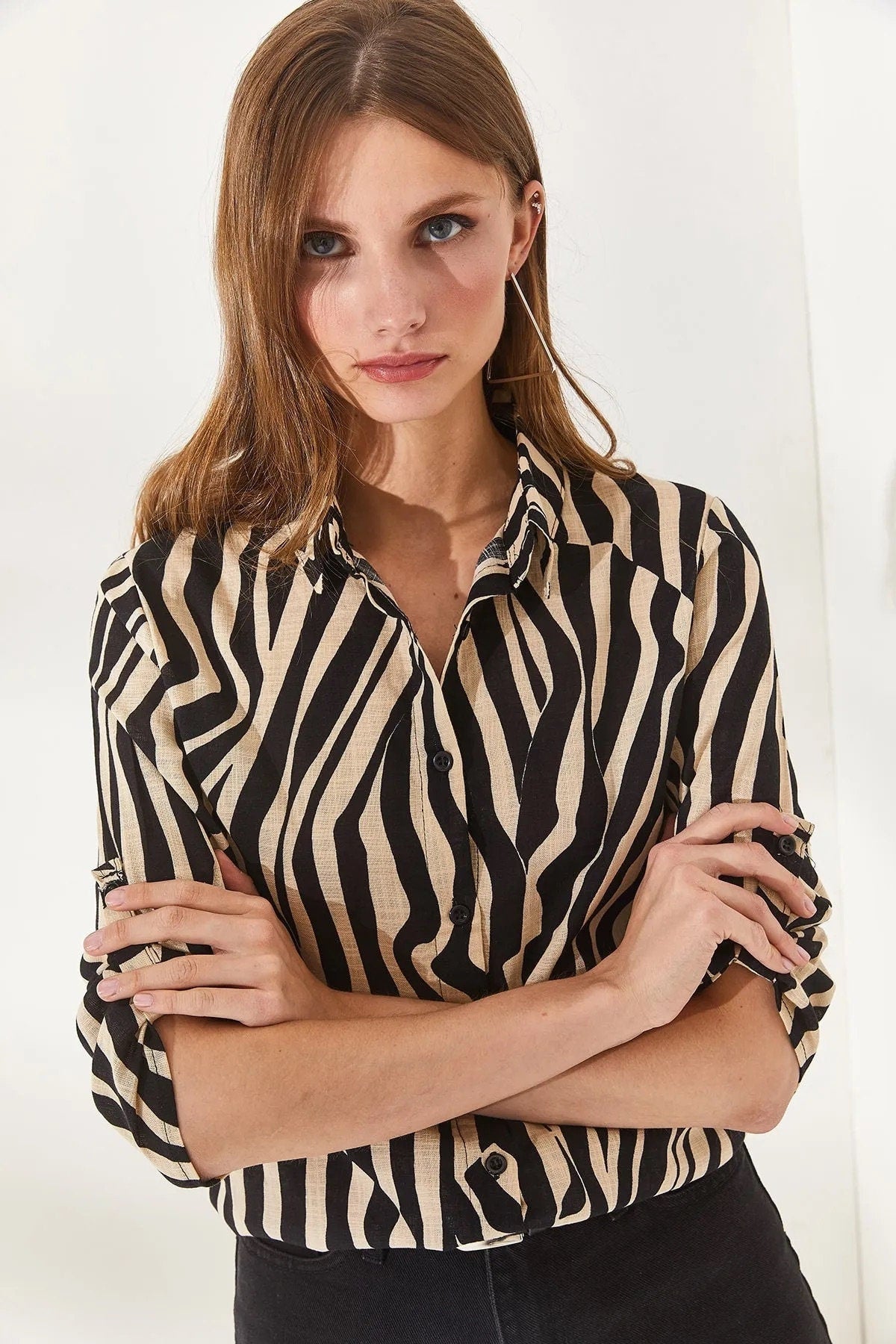 Zebra Print Linen Blouse