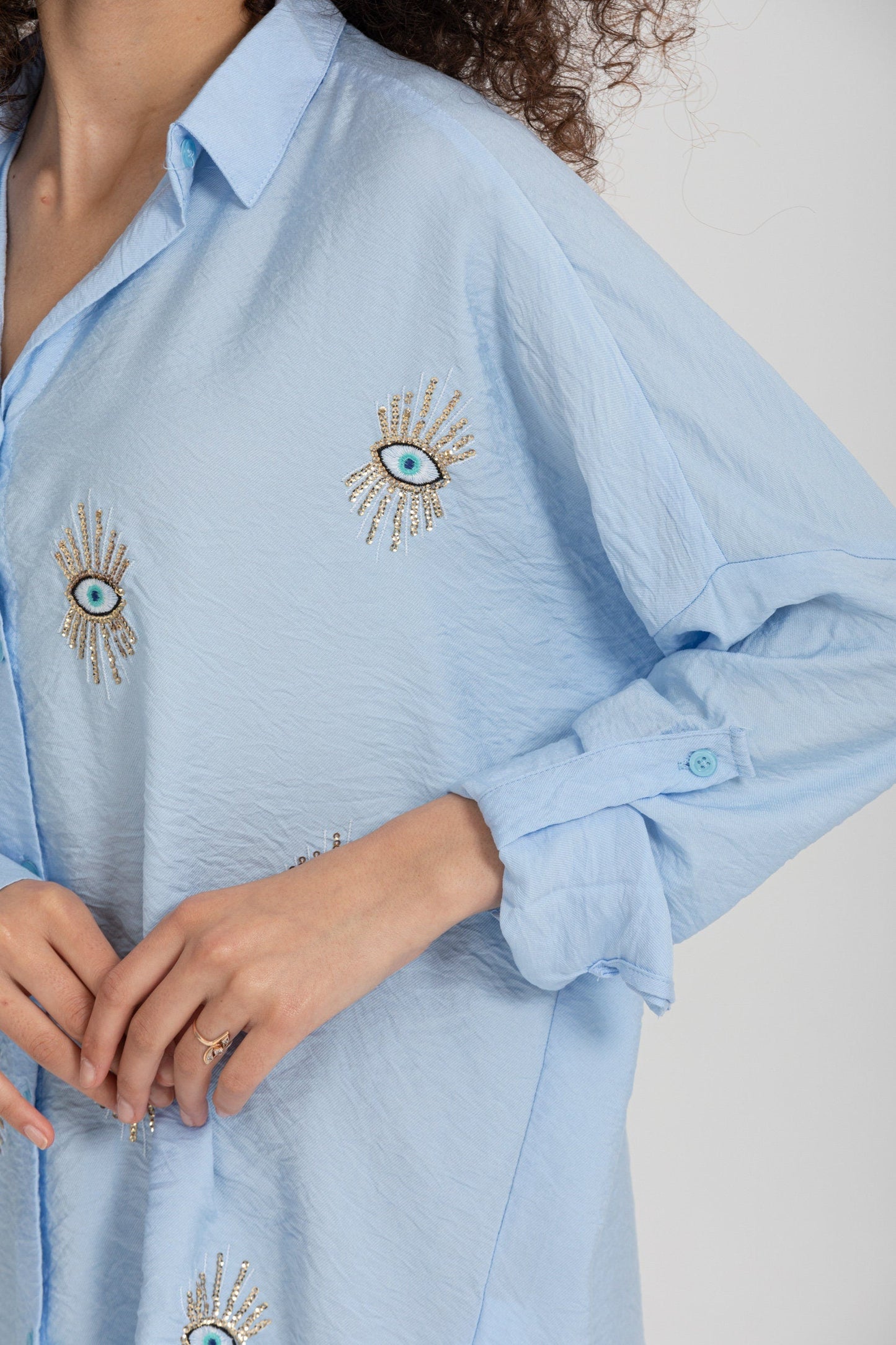 Evil Eye Embroidered Cotton Blouse