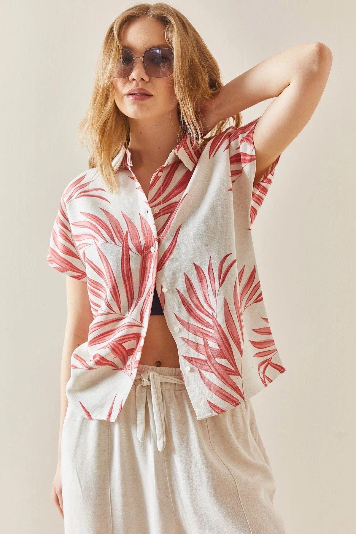 Tropical Breeze Linen Blend Short Sleeve Shirt